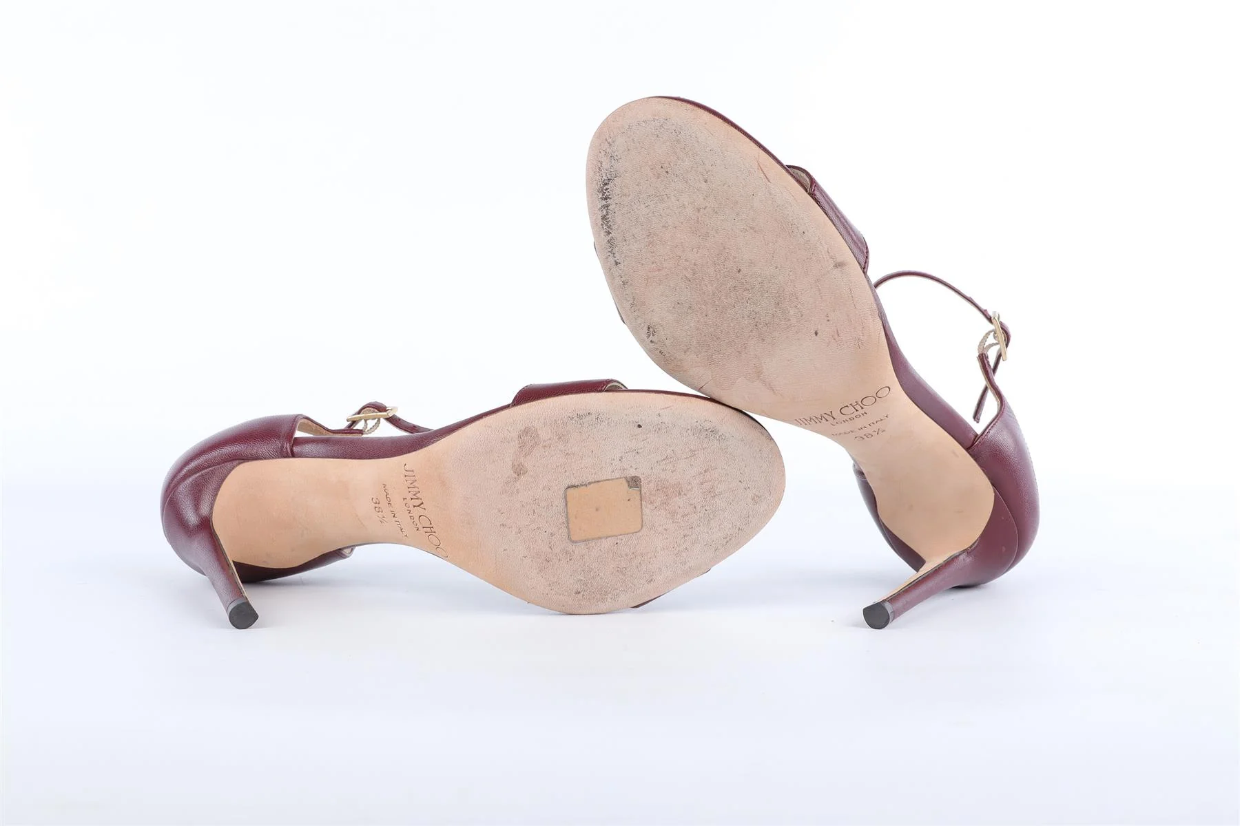 JIMMY CHOO BURGUNDY LEATHER SANDALS EU 38.5 UK 5.5 US 8.5 - Image 6