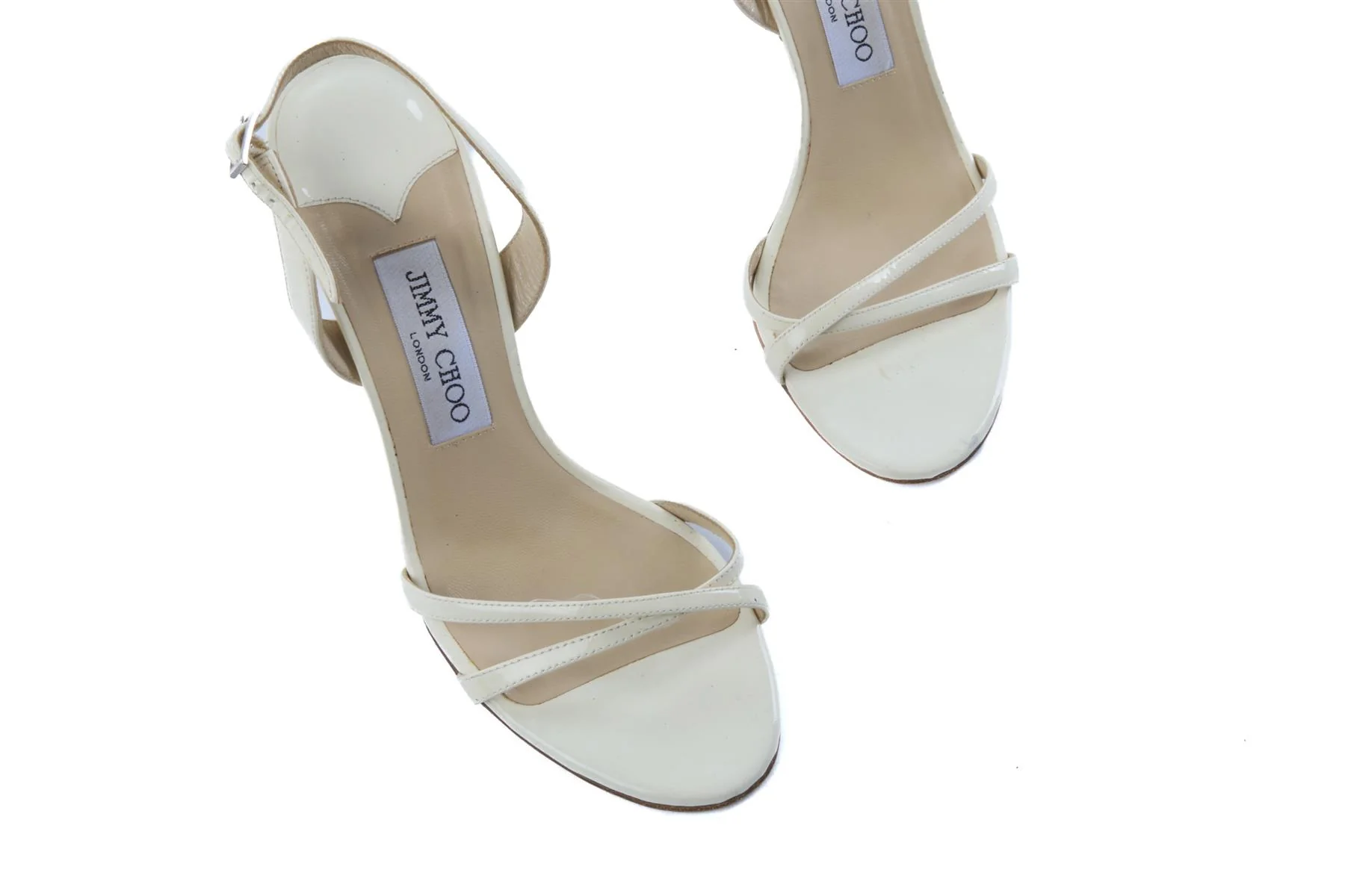 JIMMY CHOO IVORY PATENT LEATHER SANDALS EU 37.5 UK 4.5 US 7.5 - Image 4