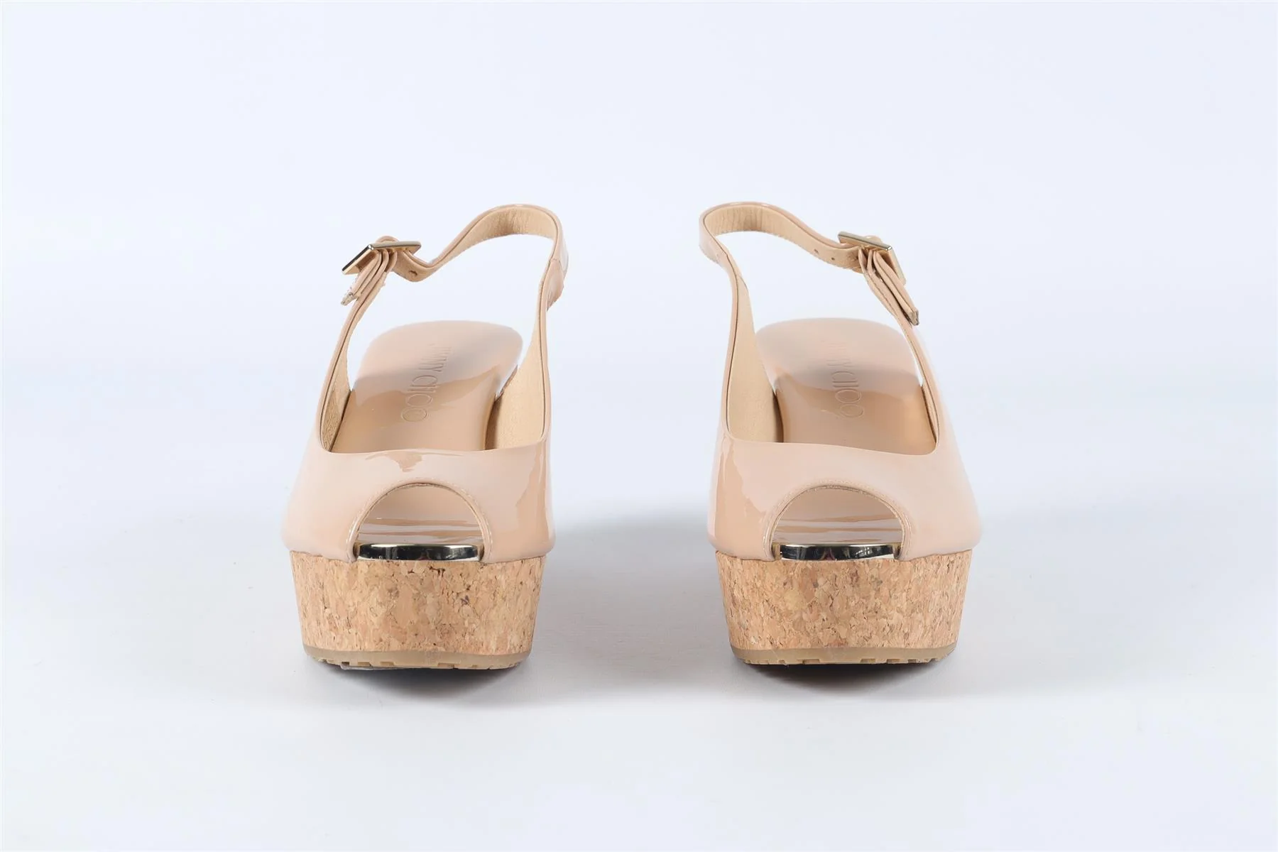 JIMMY CHOO NUDE PATENT LEATHER WEDGE SANDALS EU 34 UK 1 US 4 - Image 3
