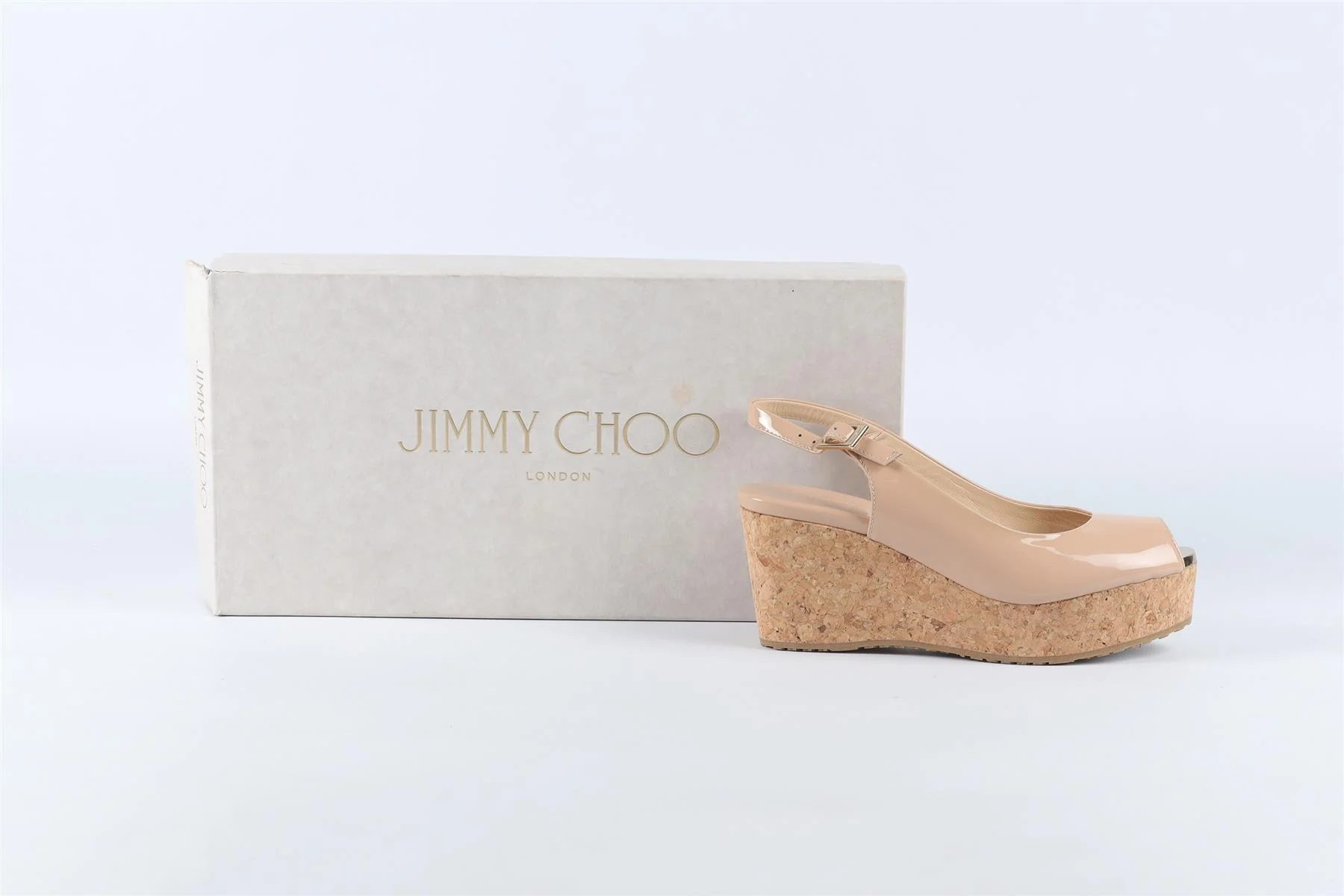 JIMMY CHOO NUDE PATENT LEATHER WEDGE SANDALS EU 34 UK 1 US 4 - Image 7