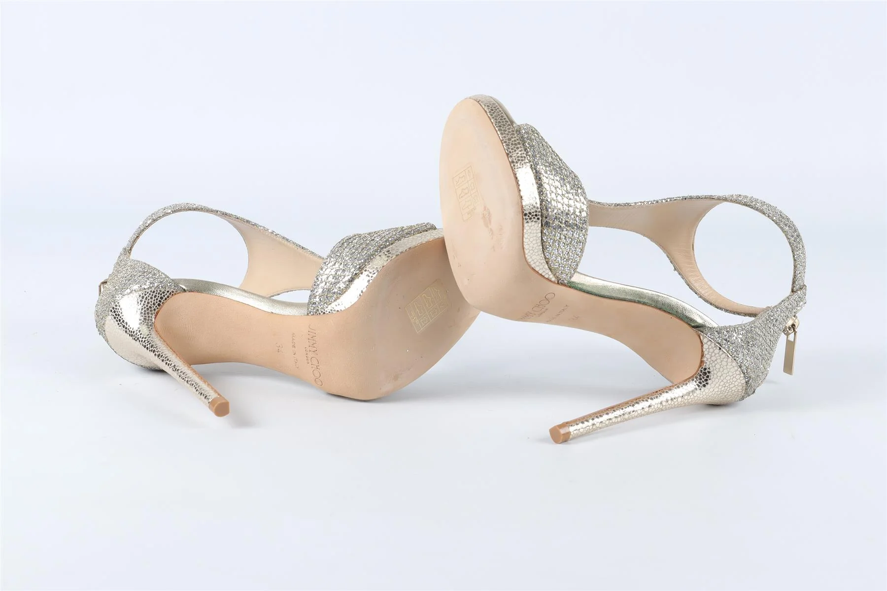 JIMMY CHOOS SILVER GLITTER SANDALS EU 34 UK 1 US 4 - Image 6