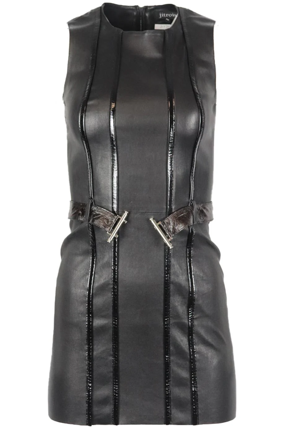 JITROIS BELTED STRETCH LEATHER MINI DRESS FR 36 UK 8