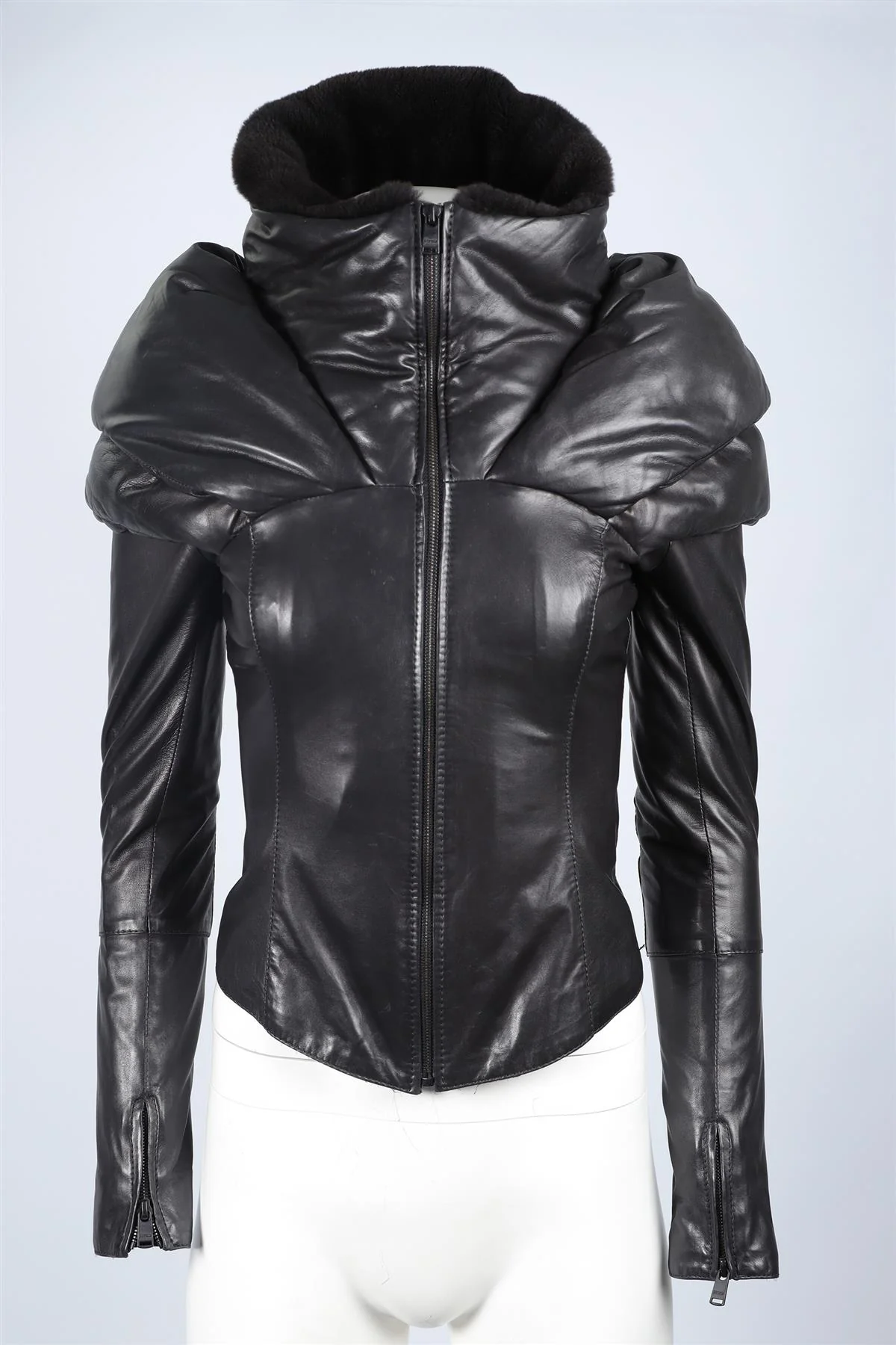 JITROIS BLACK FUR AND LEATHER JACKET FR 36 UK 8 - Image 2