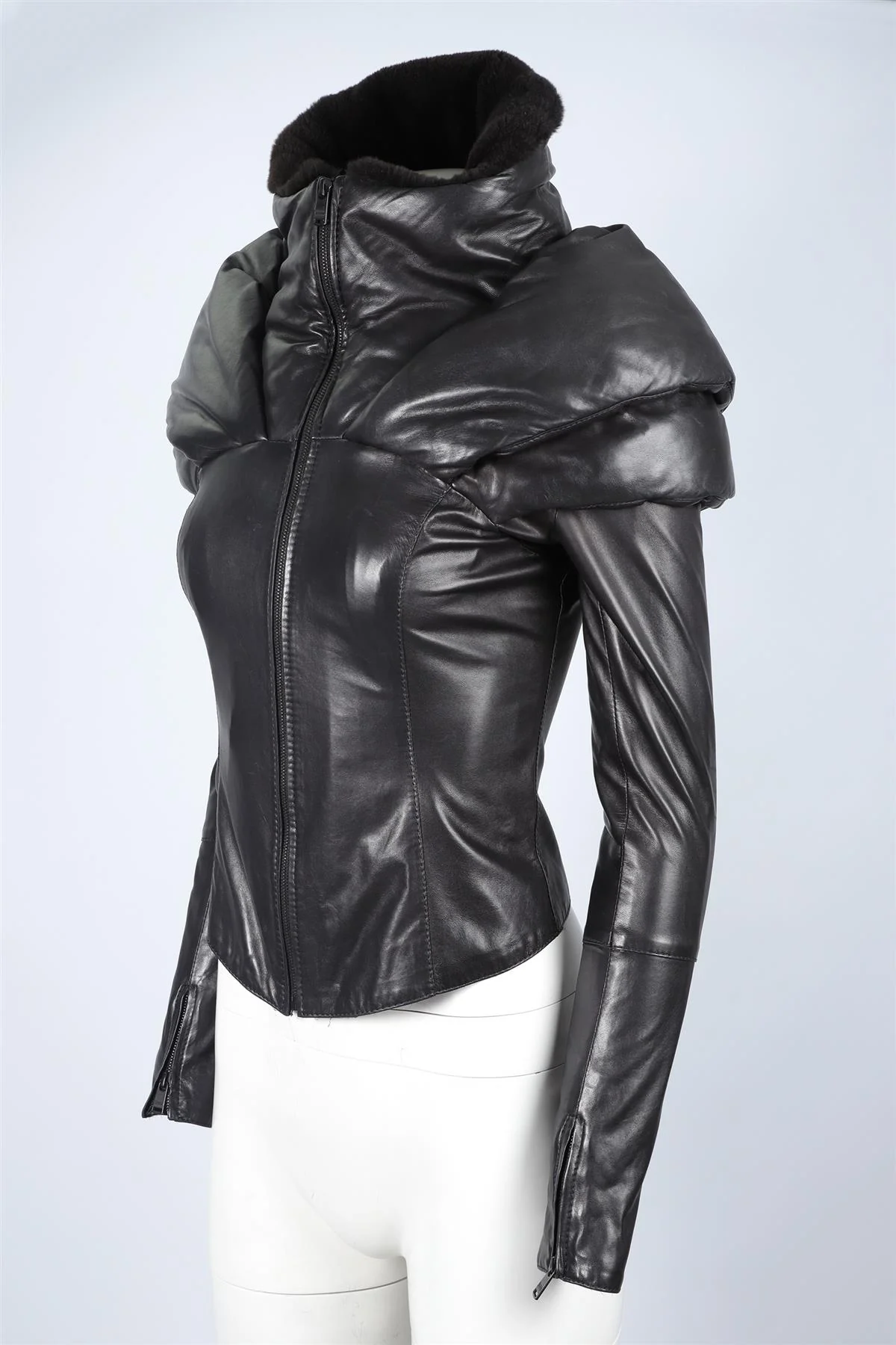 JITROIS BLACK FUR AND LEATHER JACKET FR 36 UK 8 - Image 3
