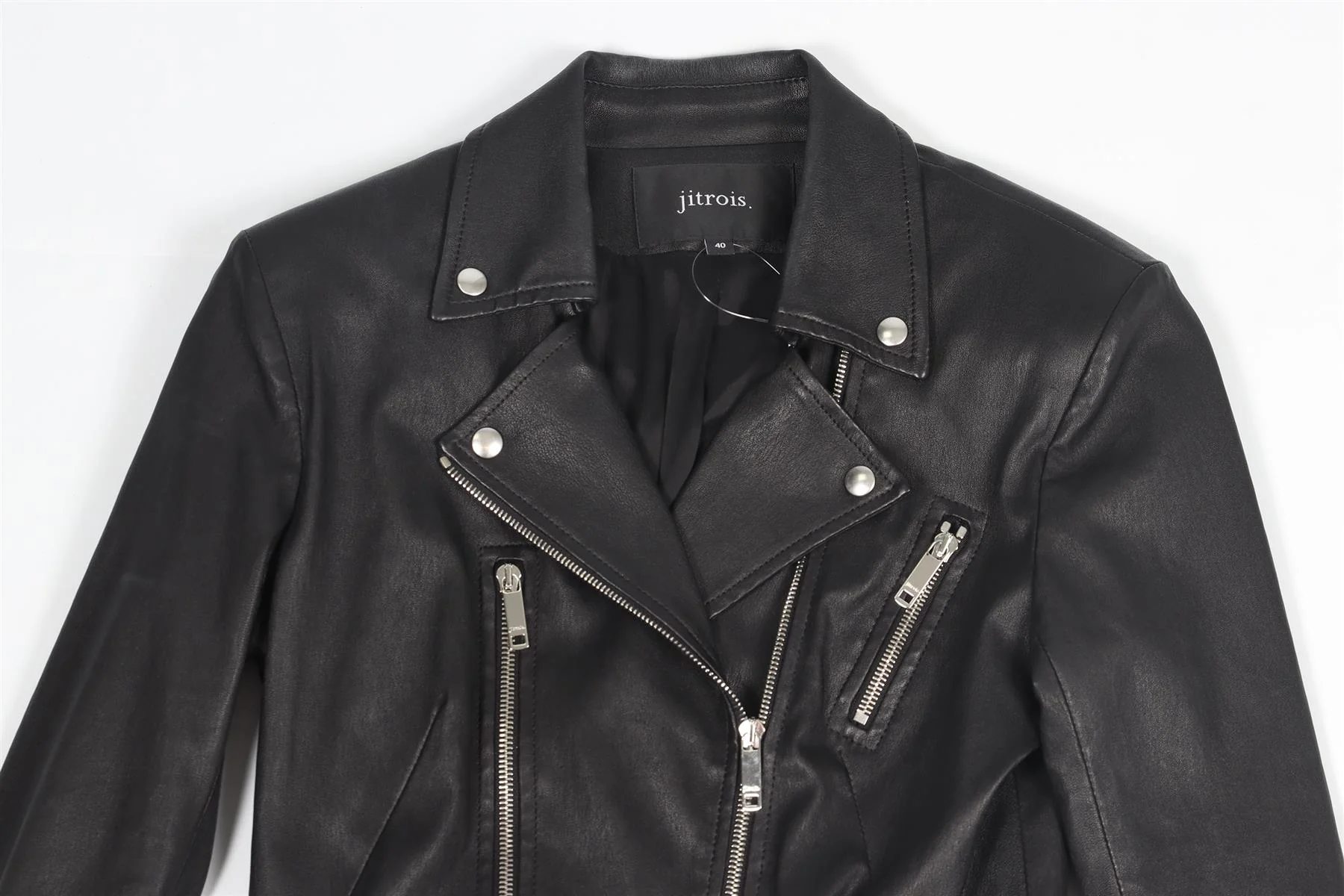 JITROIS BLACK LEATHER BIKER JACKET FR 40 UK 12 - Image 3