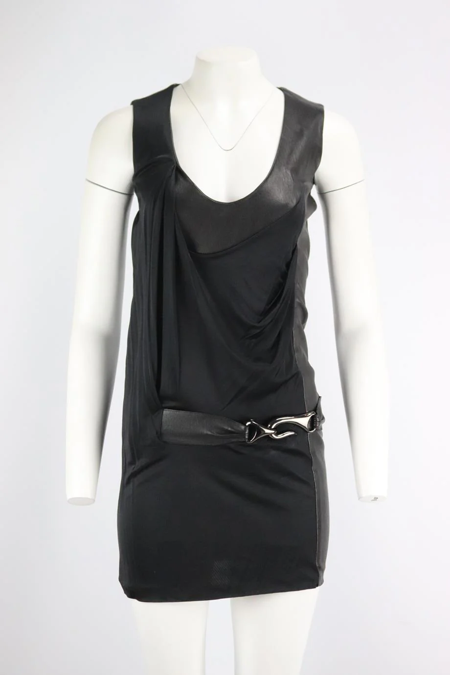 JITROIS DRAPED JERSEY AND LEATHER MINI DRESS FR 34 UK 6 - Image 2