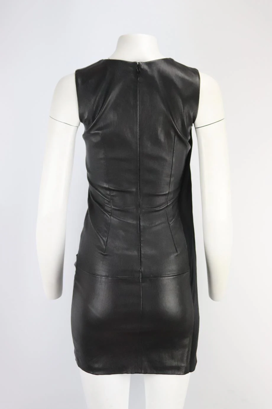 JITROIS DRAPED JERSEY AND LEATHER MINI DRESS FR 34 UK 6 - Image 4