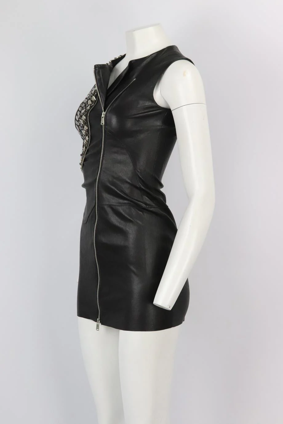 JITROIS EMBELLISHED STRETCH LEATHER MINI DRESS FR 38 UK 10 - Image 3
