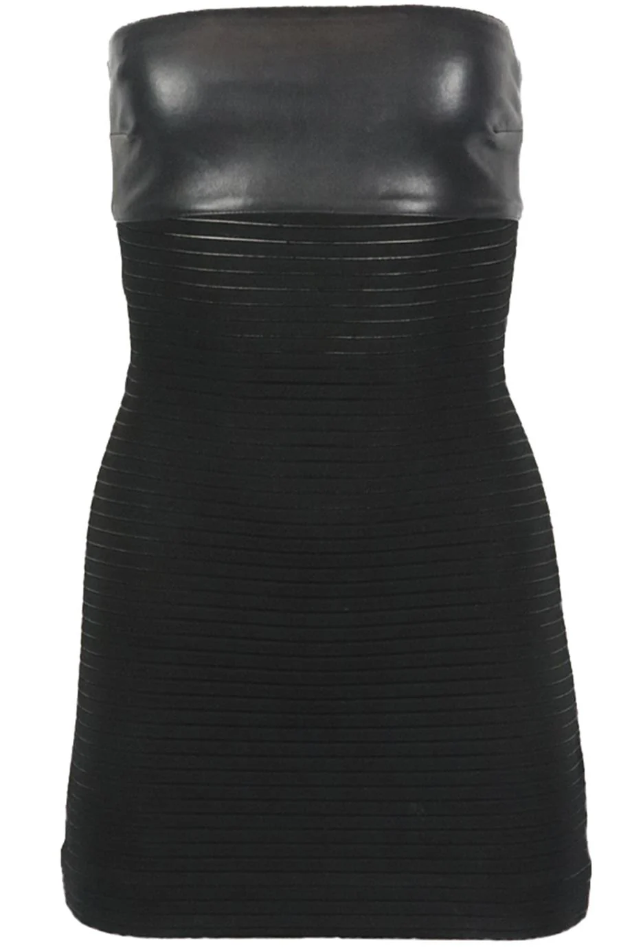 JITROIS STRAPLESS LEATHER PANELED STRETCH KNIT MINI DRESS FR 36 UK 8