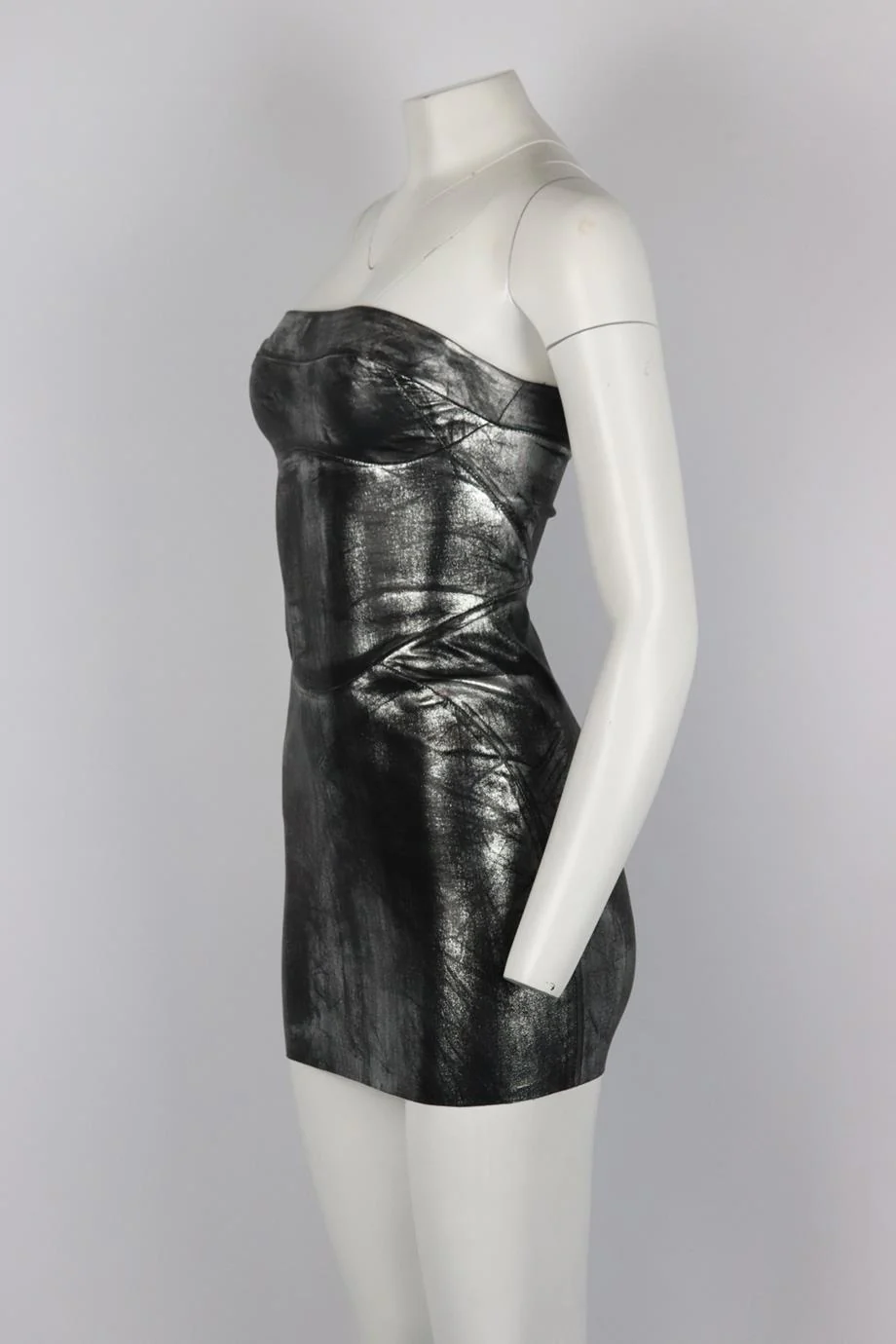 JITROIS STRAPLESS METALLIC STRETCH LEATHER MINI DRESS FR 38 UK 10 - Image 3