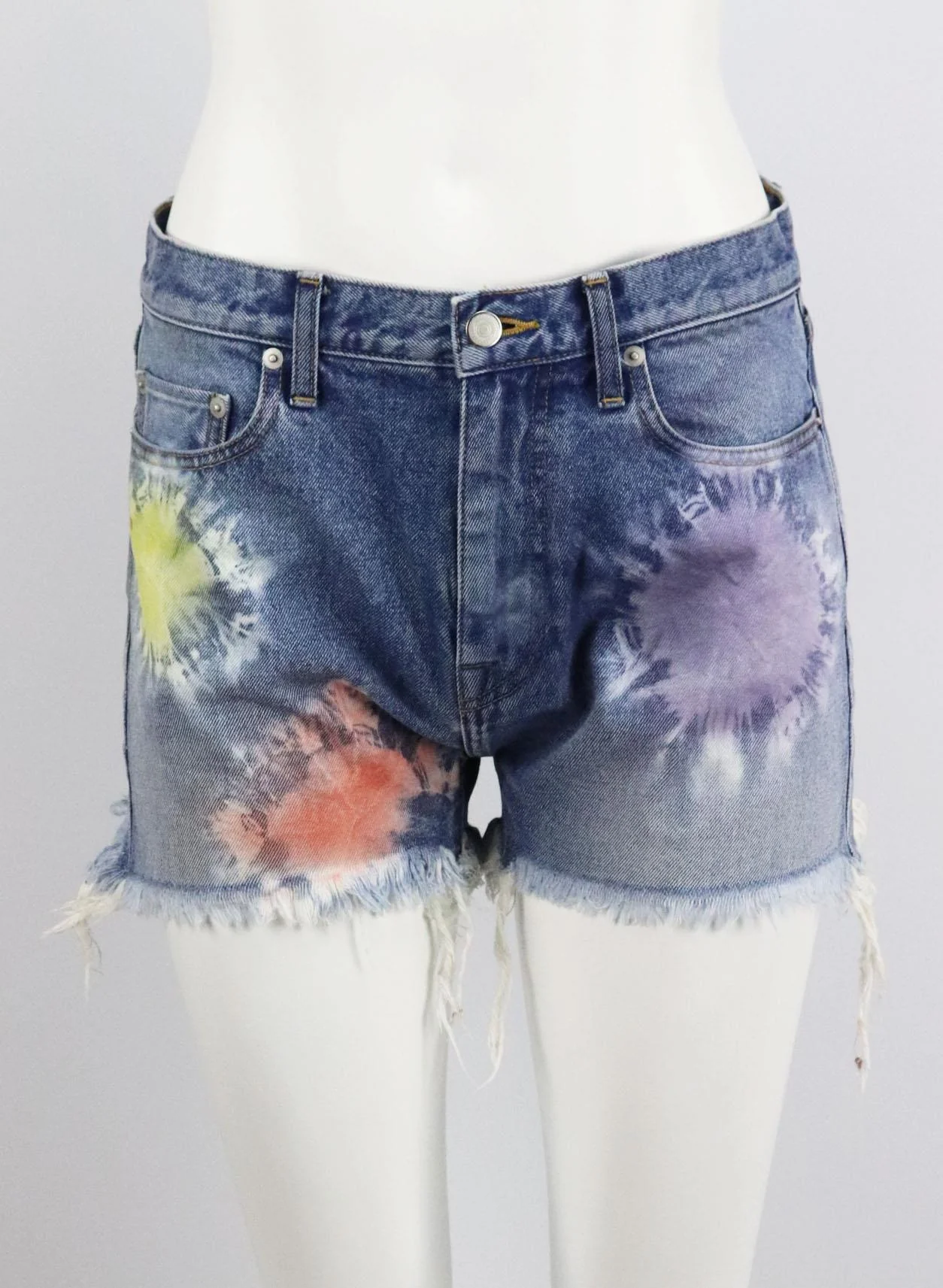 JOHN ELLIOTT TIE DYED DENIM SHORTS W27 UK 8/10 - Image 2
