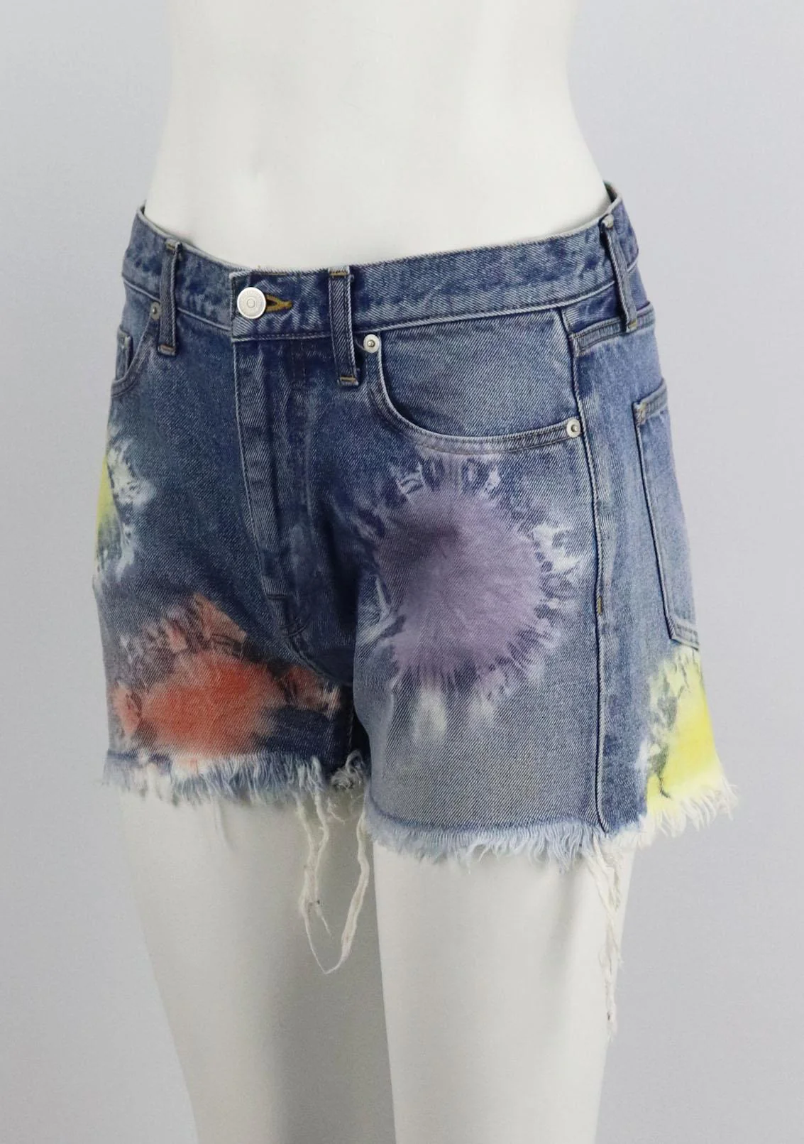 JOHN ELLIOTT TIE DYED DENIM SHORTS W27 UK 8/10 - Image 3