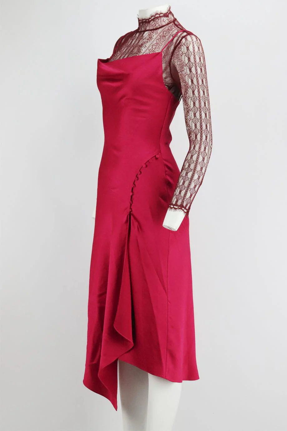 JONATHAN SIMKHAI ASYMMETRIC LACE TRIMMED SATIN MIDI DRESS US 2 UK 6 - Image 3