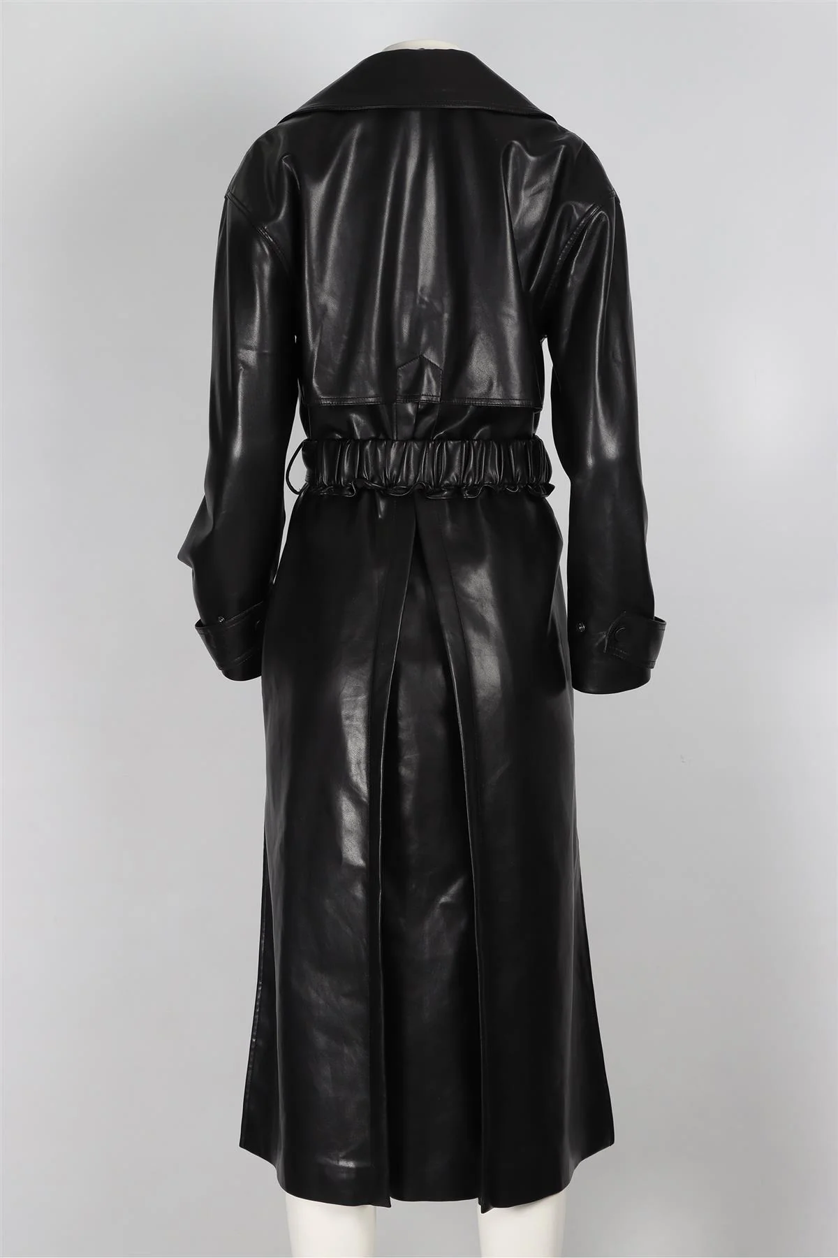 JONATHAN SIMKHAI BLACK FAUX LEATHER TRENCH COAT SMALL - Image 4