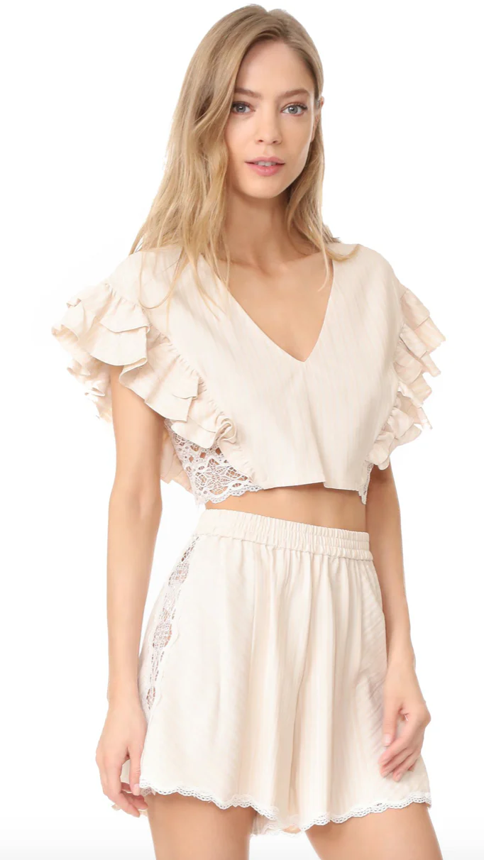 JONATHAN SIMKHAI LACE TRIMMED FLARED SHORTS MEDIUM - Image 2