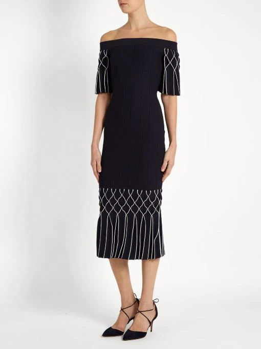 JONATHAN SIMKHAI OFF-THE-SHOULDER PLEATED STRETCH-KNIT MIDI DRESS MEDIUM - Image 8
