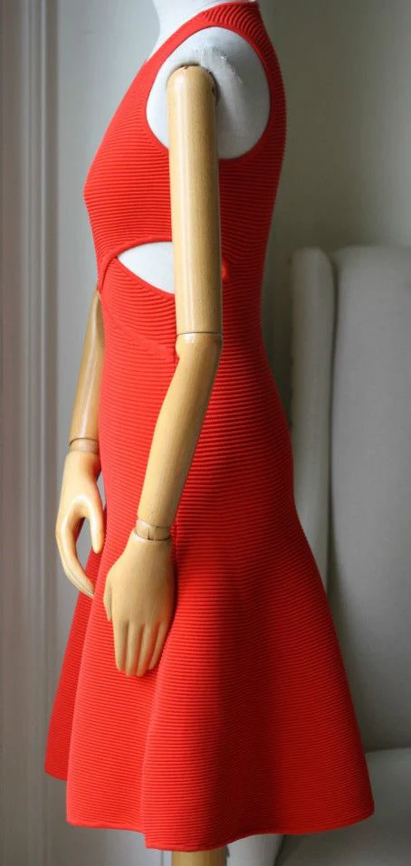 JONATHAN SIMKHAI RED CUT OUT RIBBED DRESS SMALL - Image 3