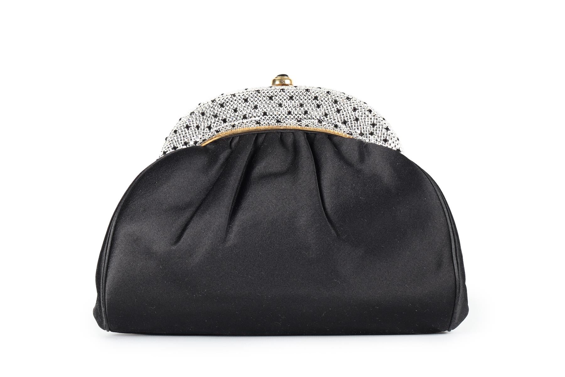 JUDITH LEIBER BLACK VINTAGE CRYSTAL AND SATIN CLUTCH - Image 2