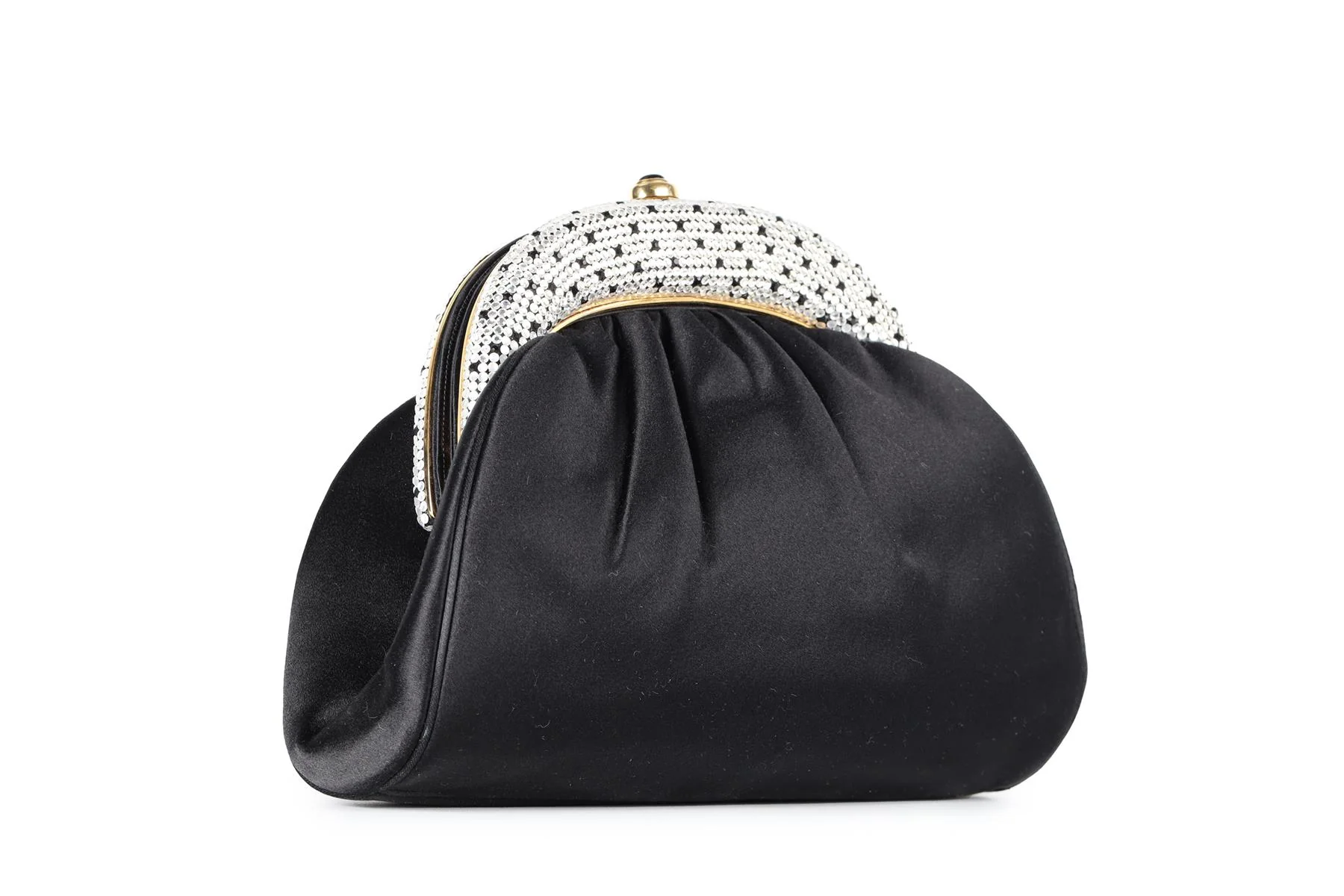 JUDITH LEIBER BLACK VINTAGE CRYSTAL AND SATIN CLUTCH - Image 4