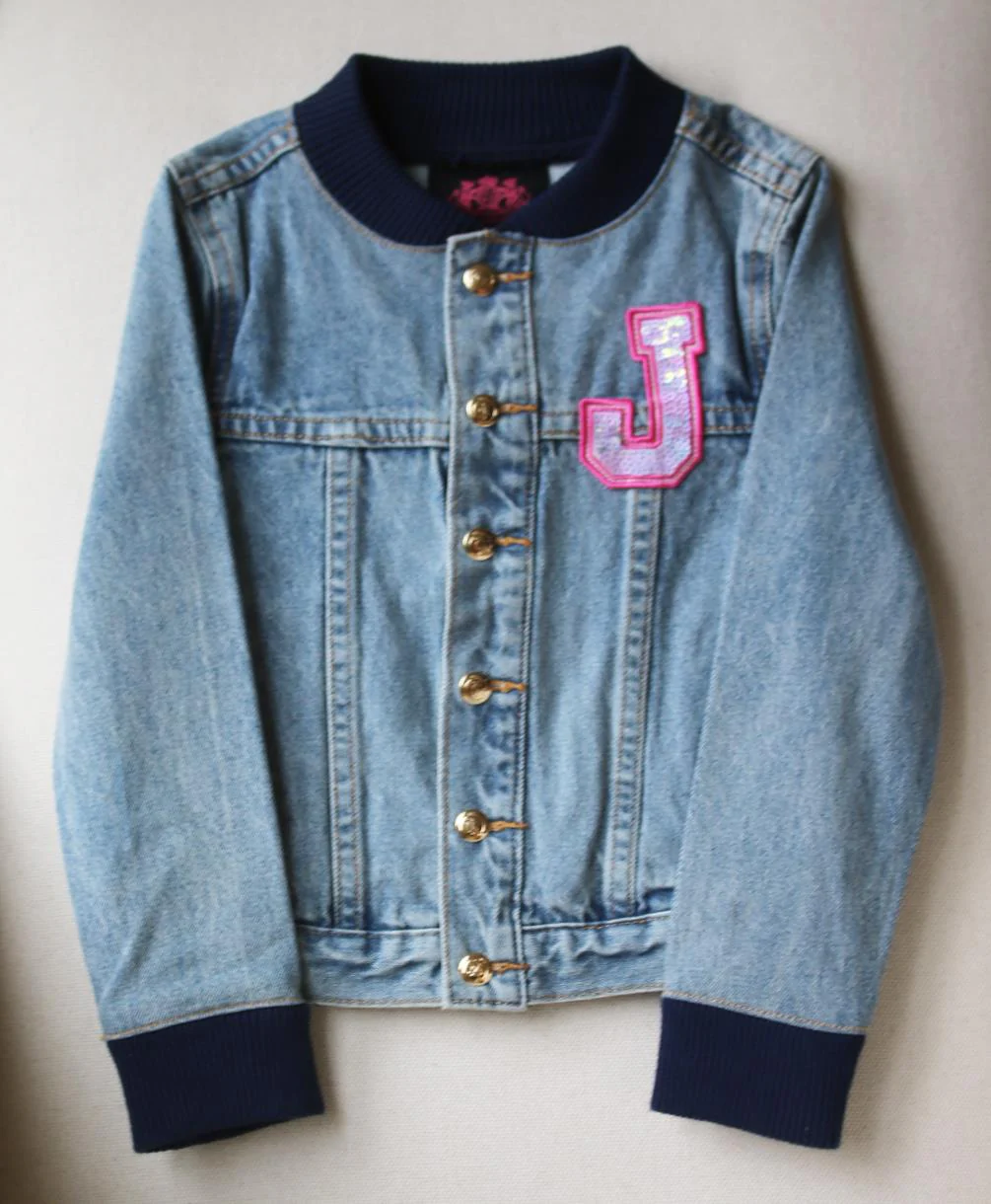 JUICY COUTURE KIDS GIRLS PATCH DENIM BOMBER JACKET 4-6 YEARS - Image 2