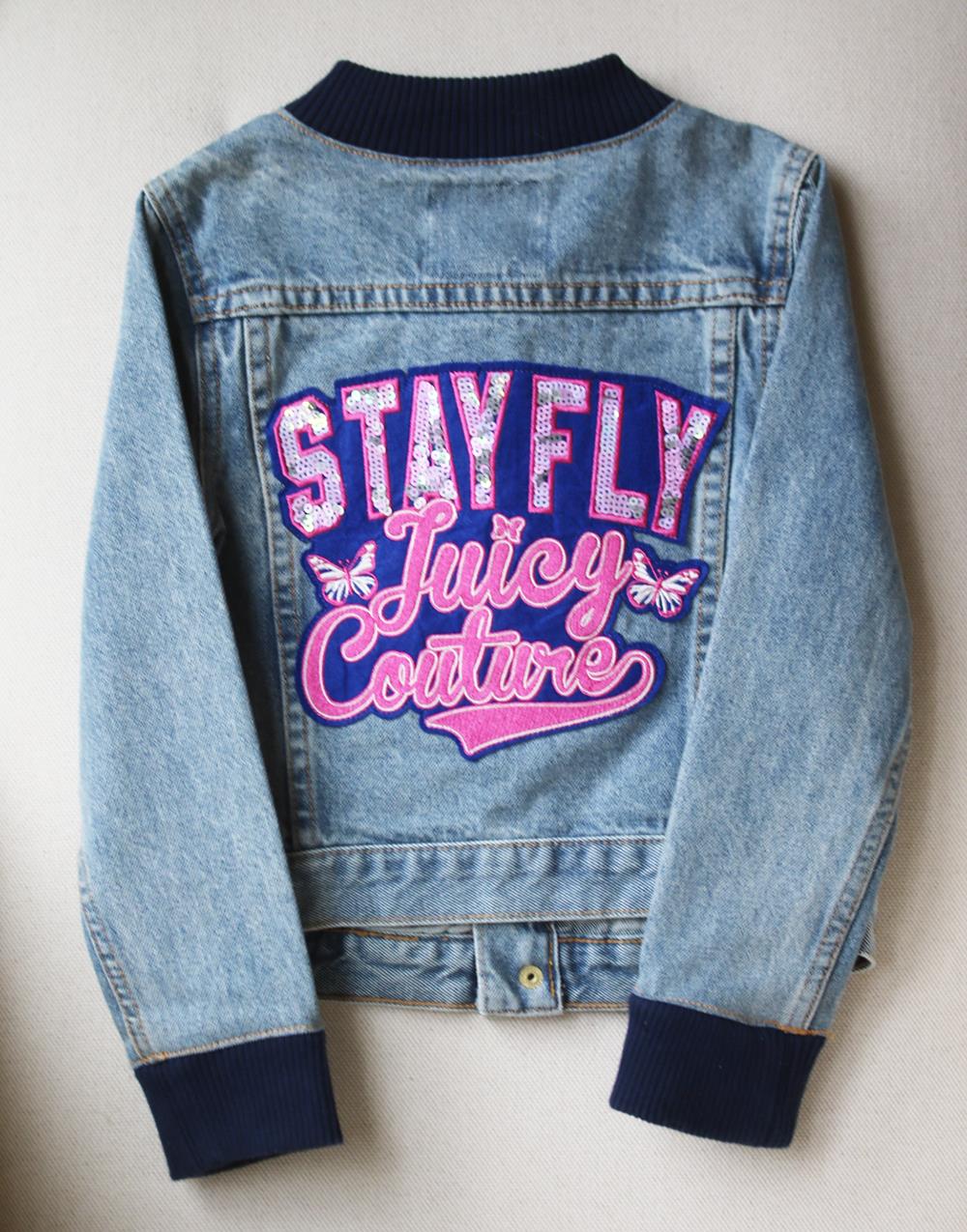 JUICY COUTURE KIDS GIRLS PATCH DENIM BOMBER JACKET 4-6 YEARS - Image 3