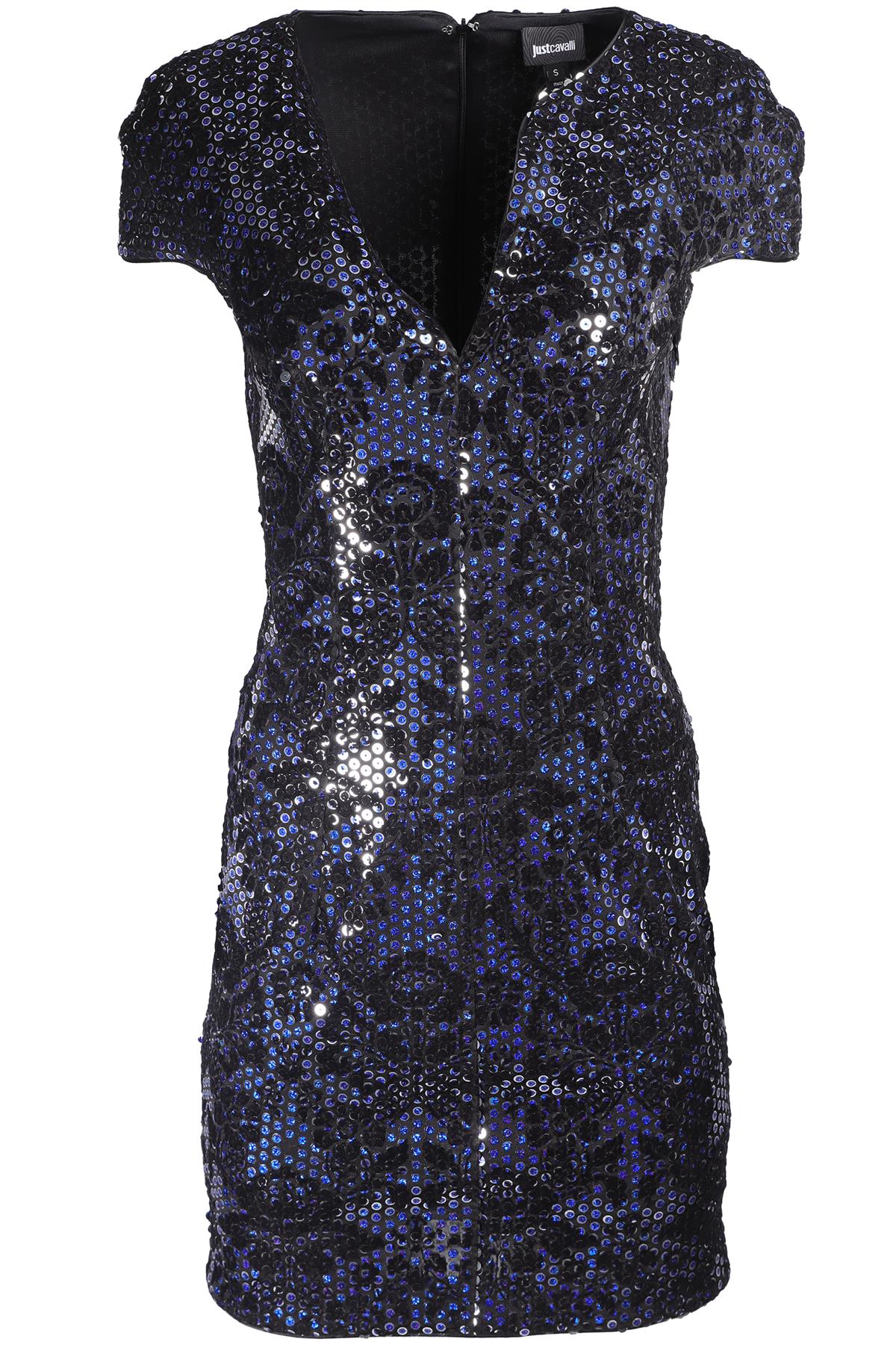 JUST CAVALLI BLUE SEQUIN MINI DRESS SMALL