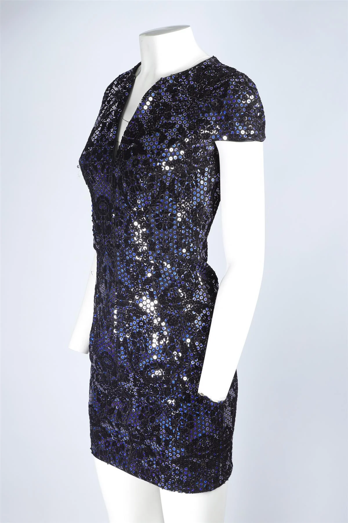 JUST CAVALLI BLUE SEQUIN MINI DRESS SMALL - Image 3