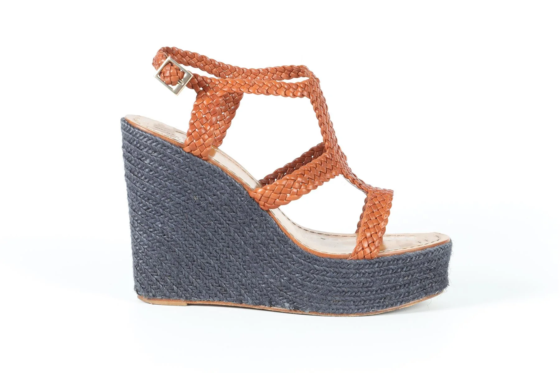 KATE SPADE BROWN AND NAVY LEATHER WEDGE ESPADRILLES US 9 UK 6 EU 39 - Image 2