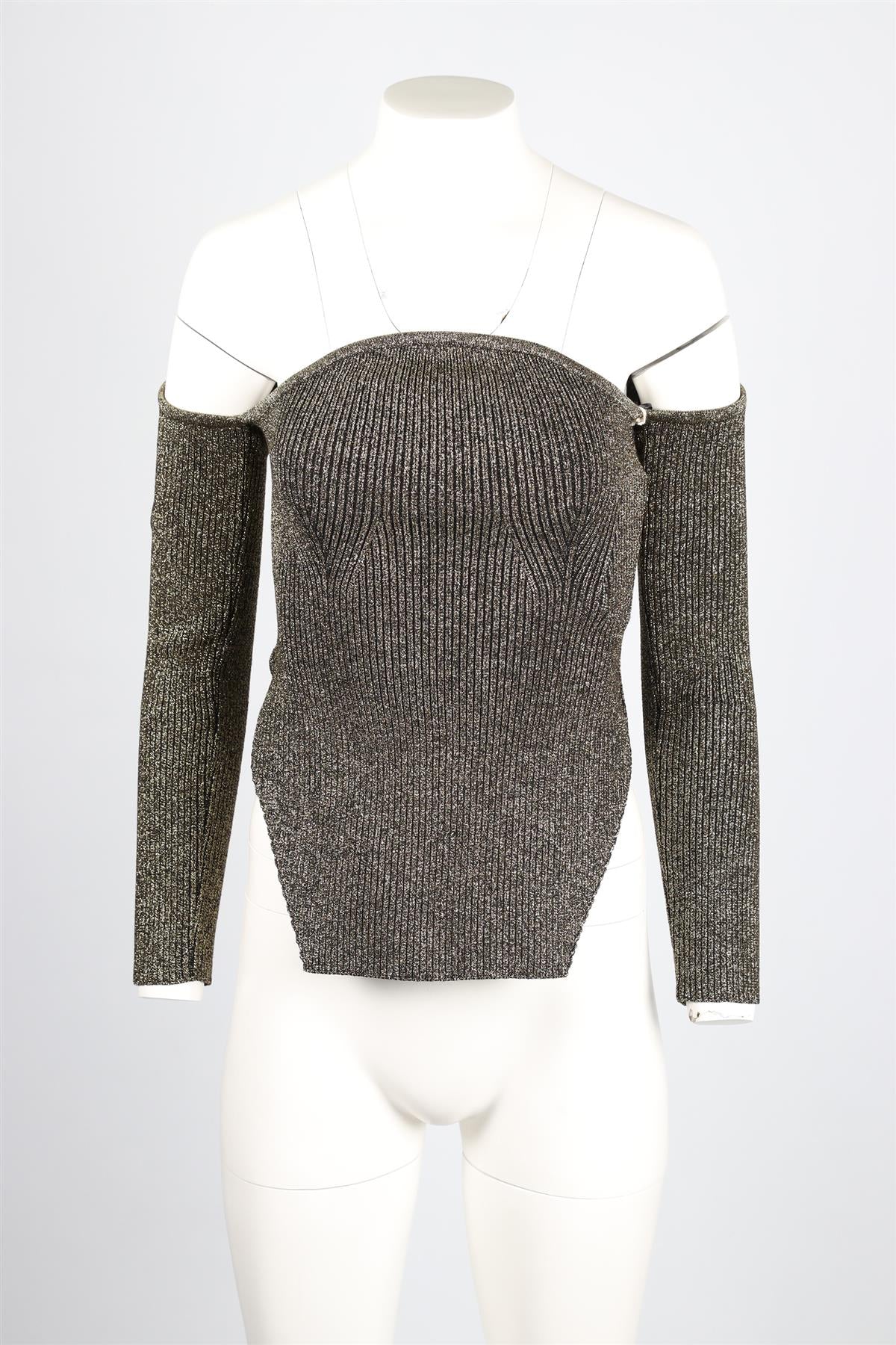 KHAITE GOLD OFF THE SHOULDER KNIT TOP SMALL - Image 2