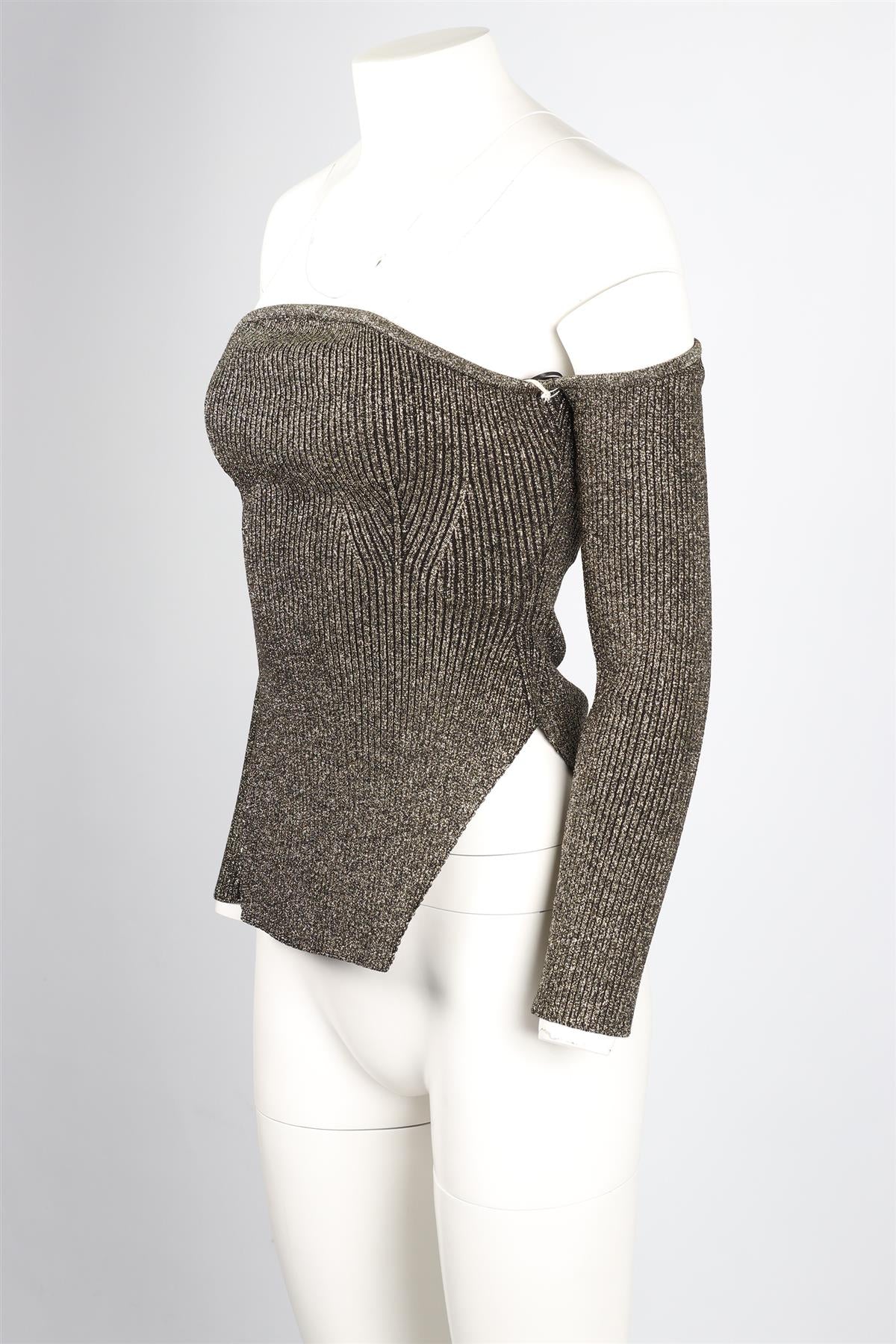 KHAITE GOLD OFF THE SHOULDER KNIT TOP SMALL - Image 3