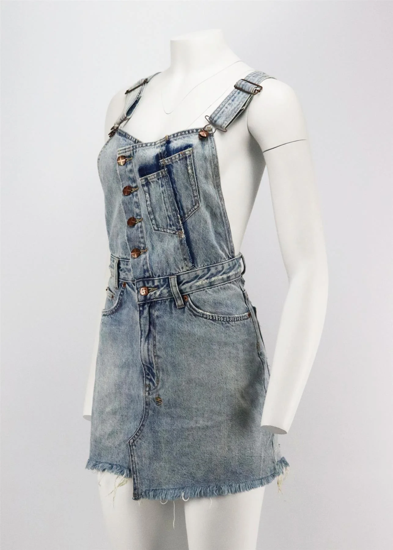KSUBI DISTRESSED DENIM MINI DRESS SMALL - Image 3