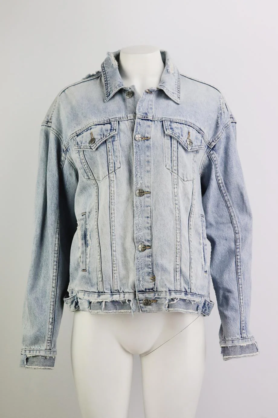 KSUBI OVERSIZED DISTRESSED DENIM JACKET LARGE - Image 2