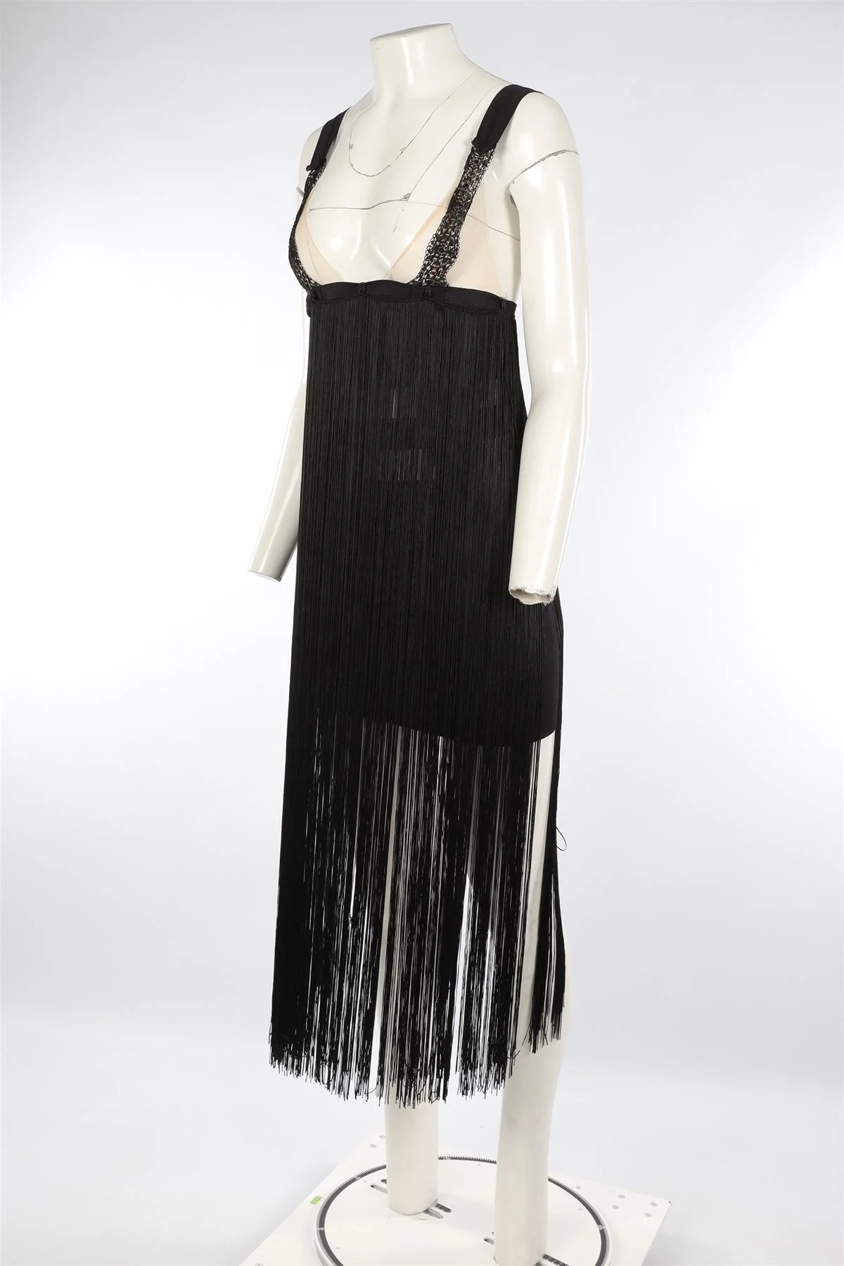 LA PERLA BLACK FRINGE MAXI DRESS UK 12 - Image 3