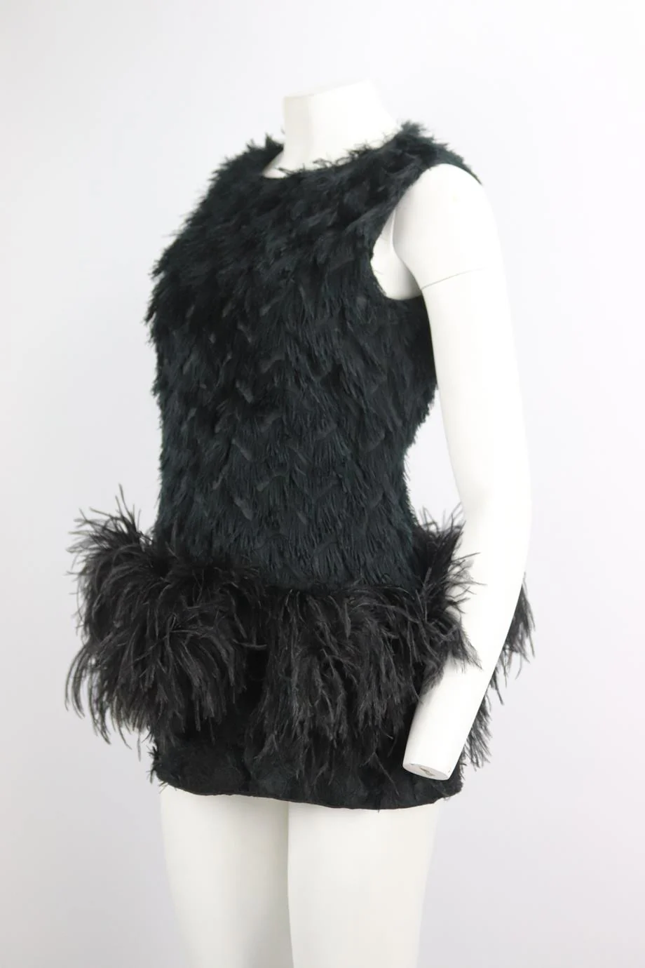 LANVIN 2014 FEATHER TRIMMED WOOL BLEND MINI DRESS FR 38 UK 10 - Image 3