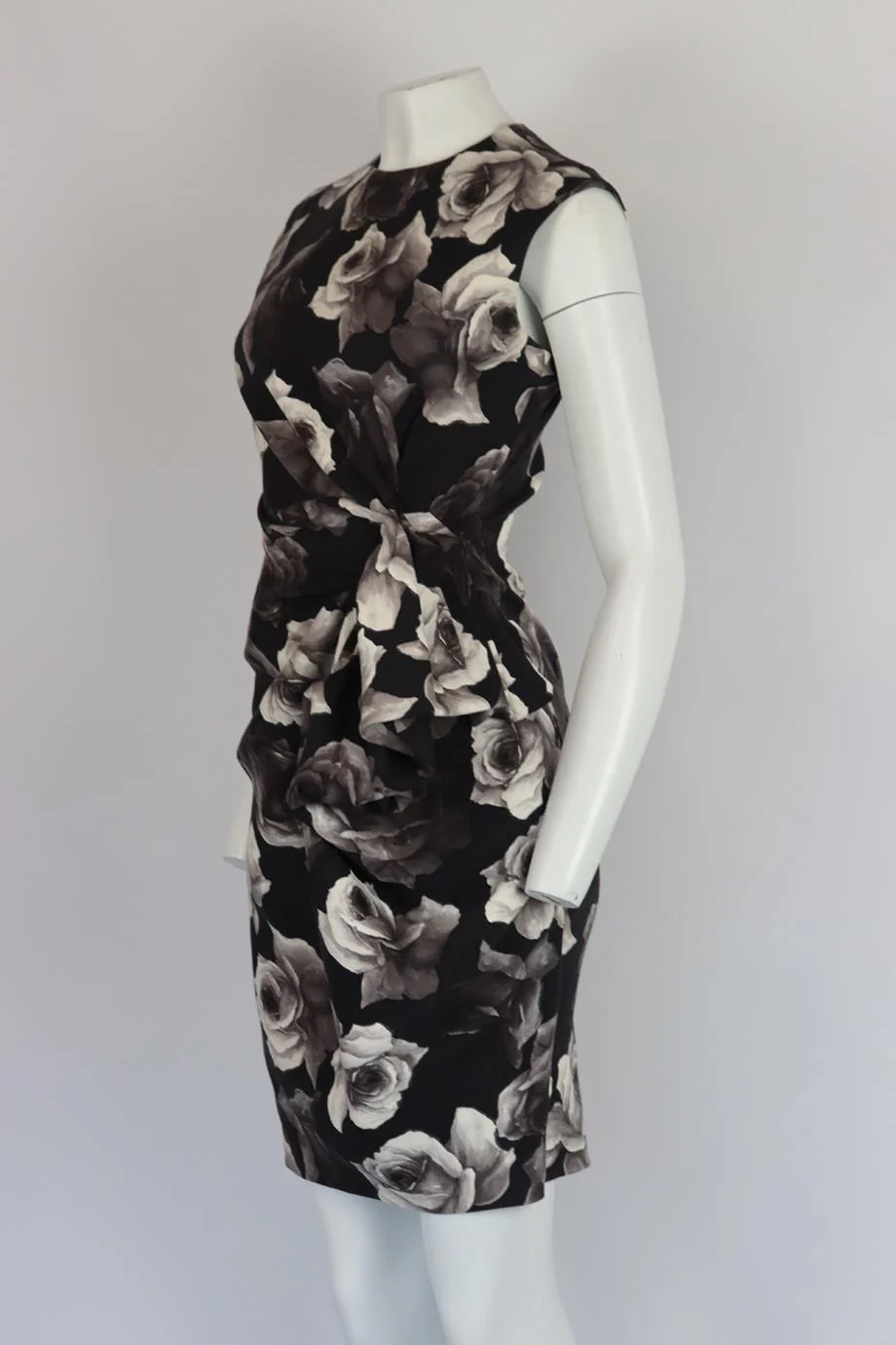 LANVIN RUCHED FLORAL PRINT STRETCH WOOL BLEND DRESS FR 38 UK 10 - Image 3
