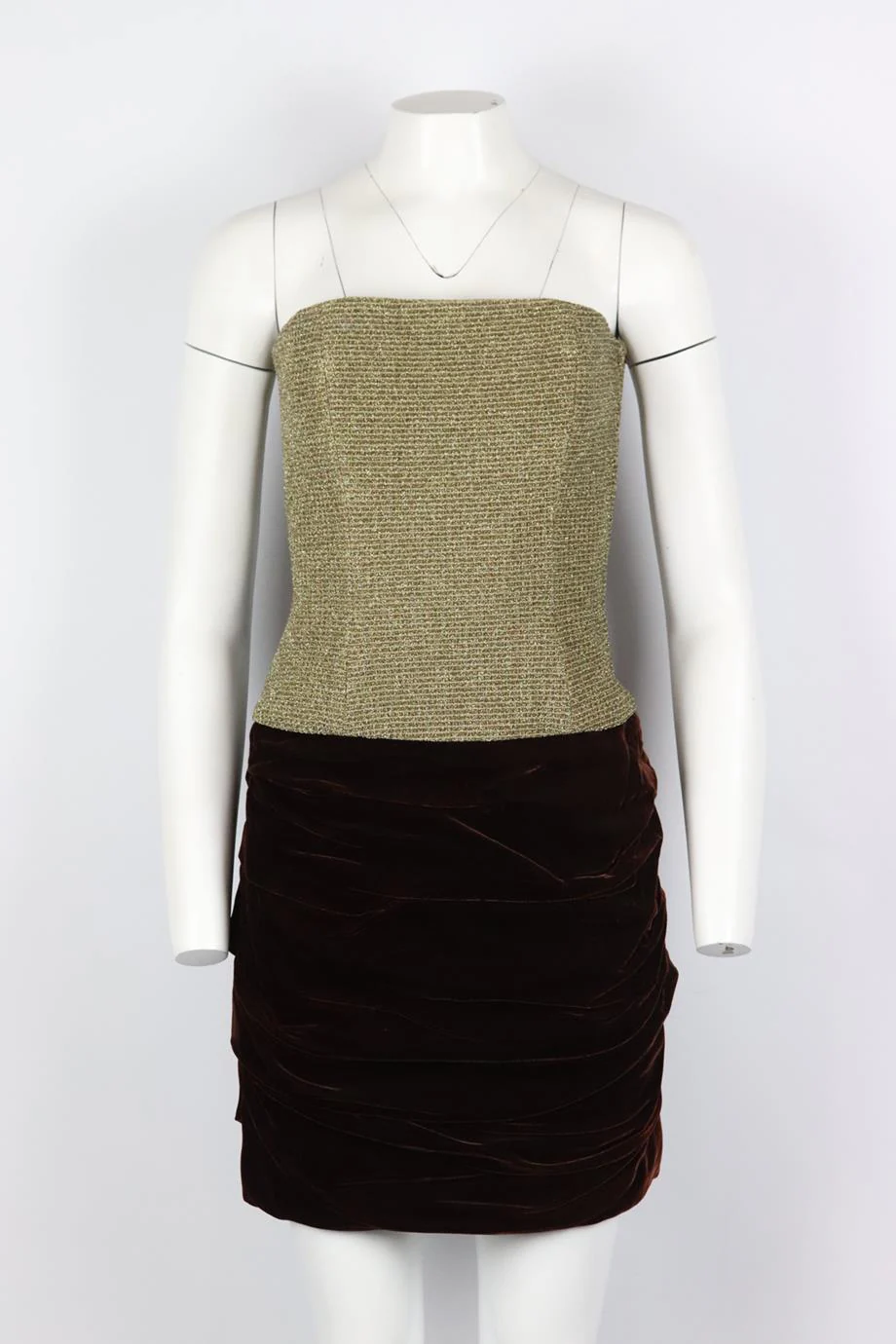 LANVIN VINTAGE STRAPLESS RUCHED VELVET MINI DRESS FR 40 UK 12 - Image 2