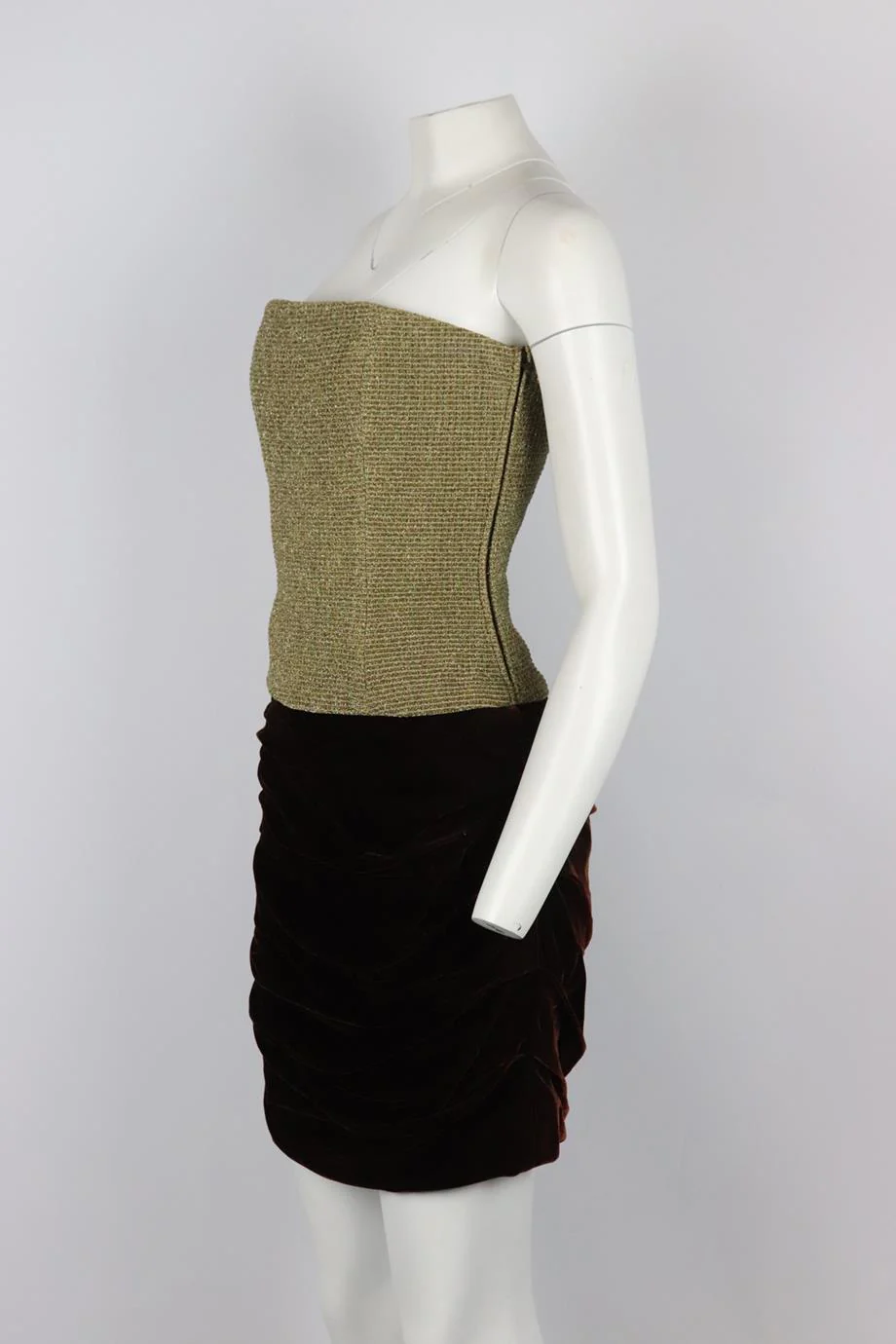 LANVIN VINTAGE STRAPLESS RUCHED VELVET MINI DRESS FR 40 UK 12 - Image 3
