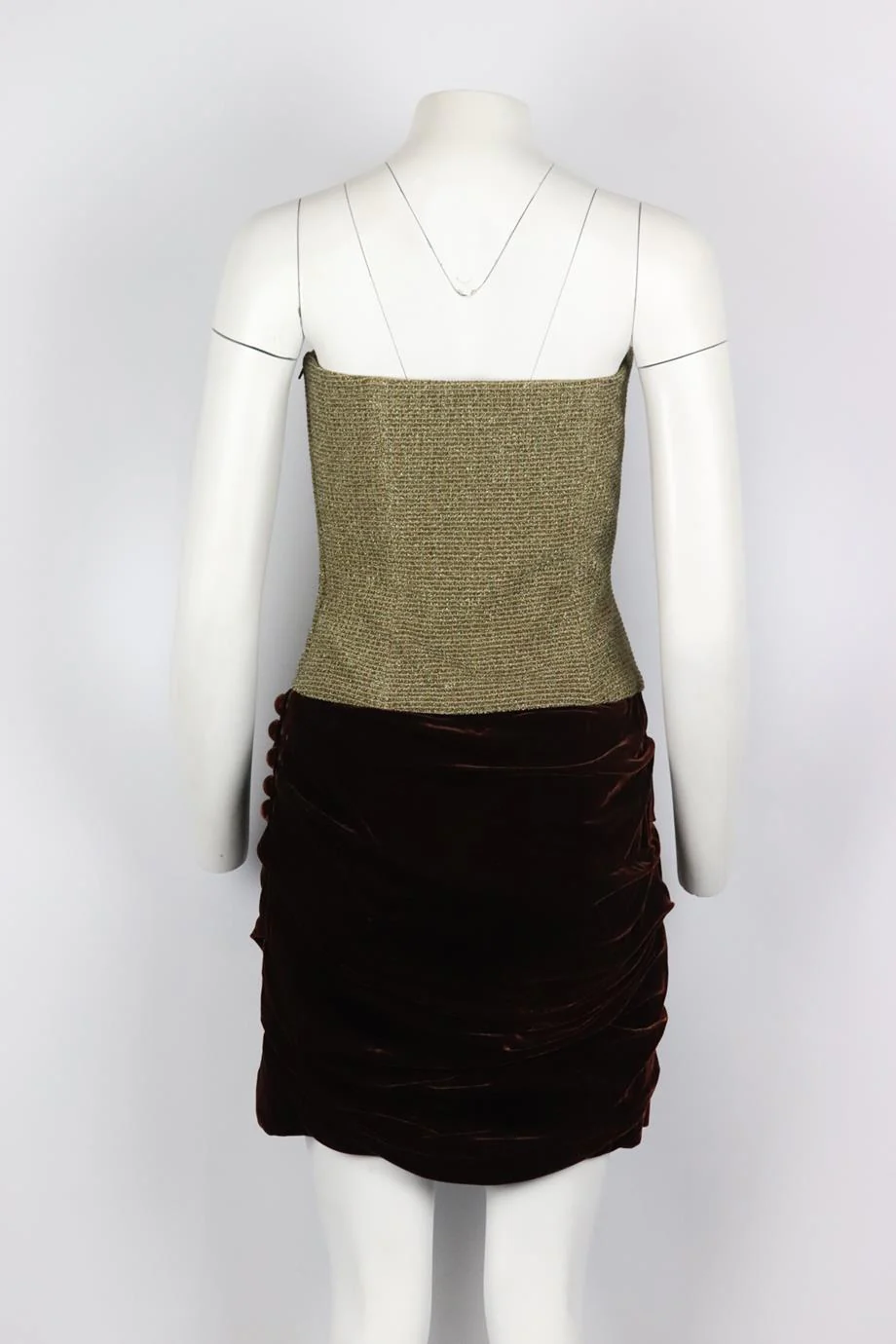 LANVIN VINTAGE STRAPLESS RUCHED VELVET MINI DRESS FR 40 UK 12 - Image 4