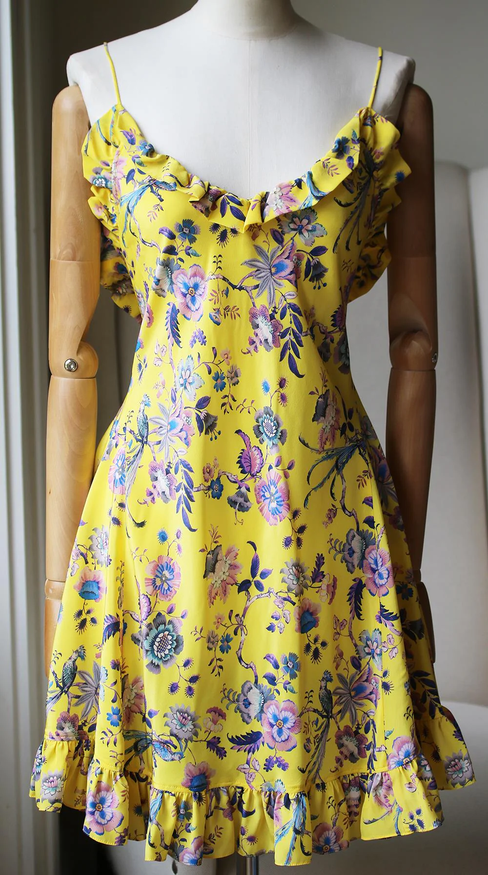 LES REVERIES RUFFLED FLORAL PRINT SILK CREPE MINI DRESS US 8 UK 12 - Image 2