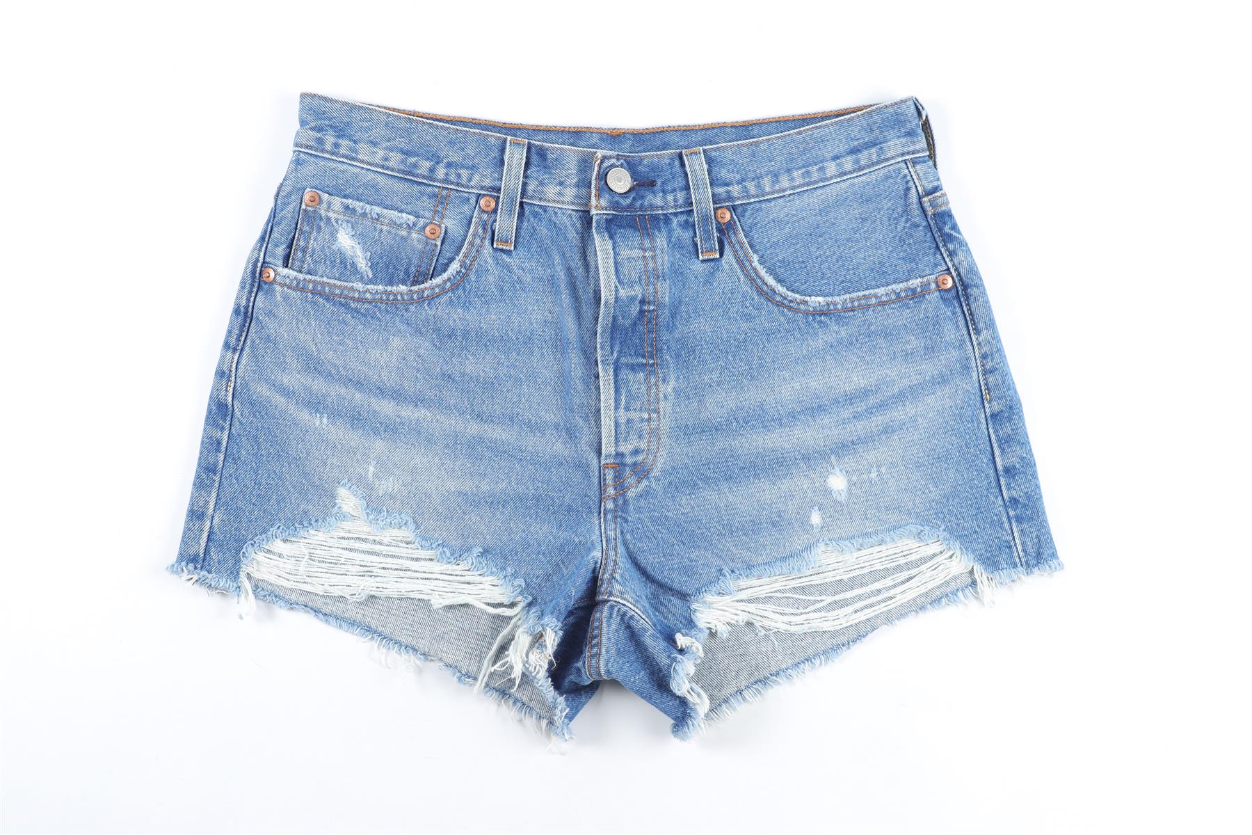 LEVI'S BLUE HIGH RISE DENIM SHORTS W30 UK 12 - Image 2