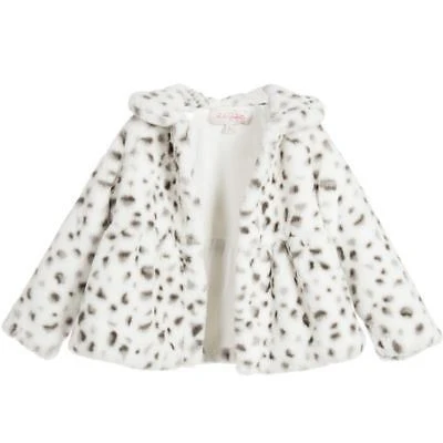 LILI GAUFRETTE GIRLS IVORY PLUSH FUR SPOTTED JACKET 3 YEARS - Image 3