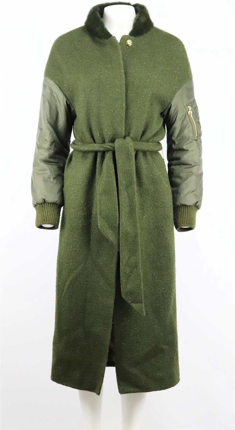 LILLY E VIOLETTA BELTED MINK TRIMMED WOOL KNIT COAT SMALL - Image 2