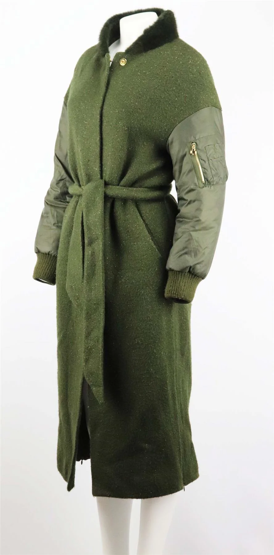 LILLY E VIOLETTA BELTED MINK TRIMMED WOOL KNIT COAT SMALL - Image 3