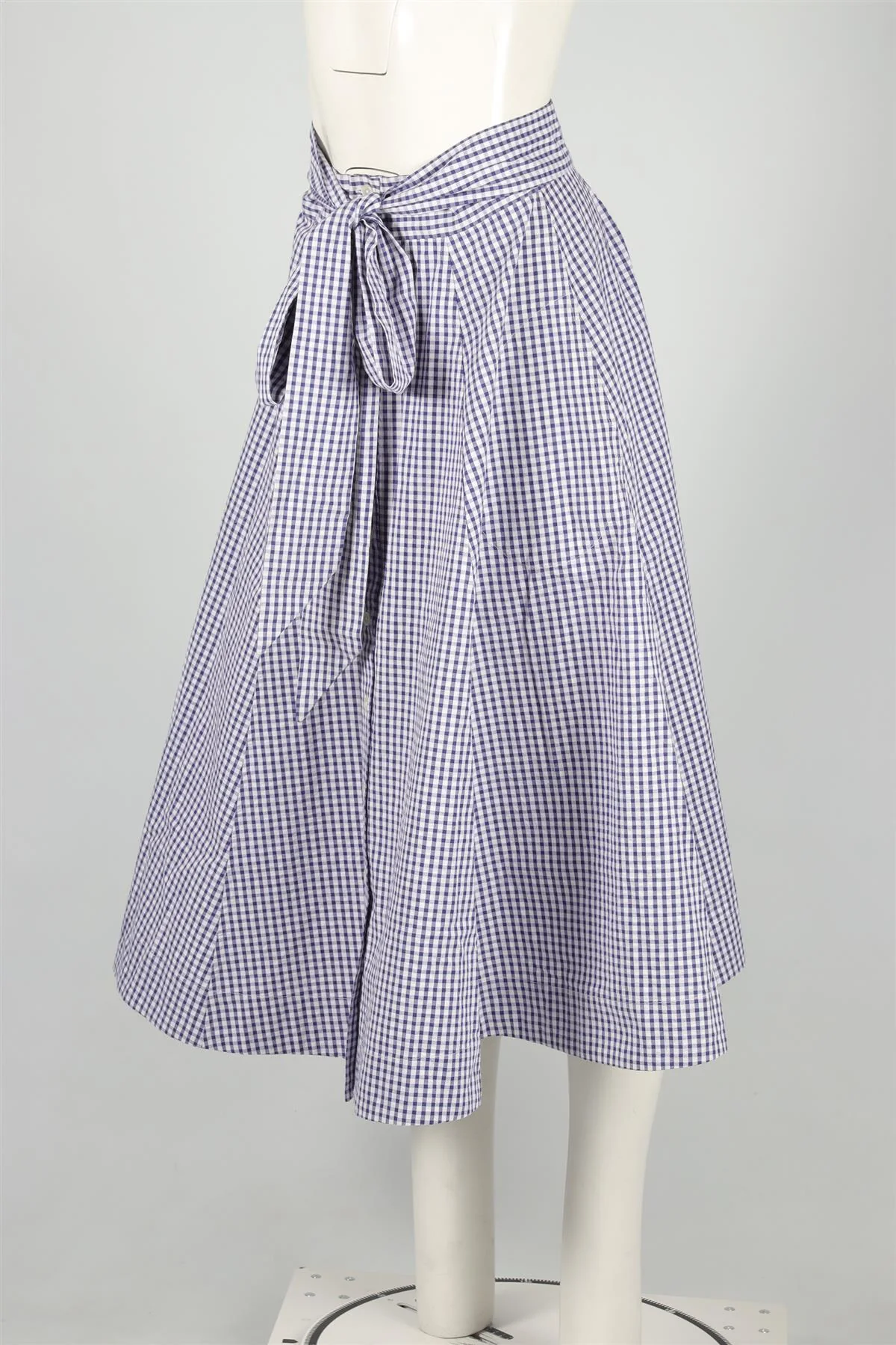 LISA MARIE FERNANDEZ BLUE CHECKED COTTON MAXI SKIRT US 2 UK 6 - Image 3