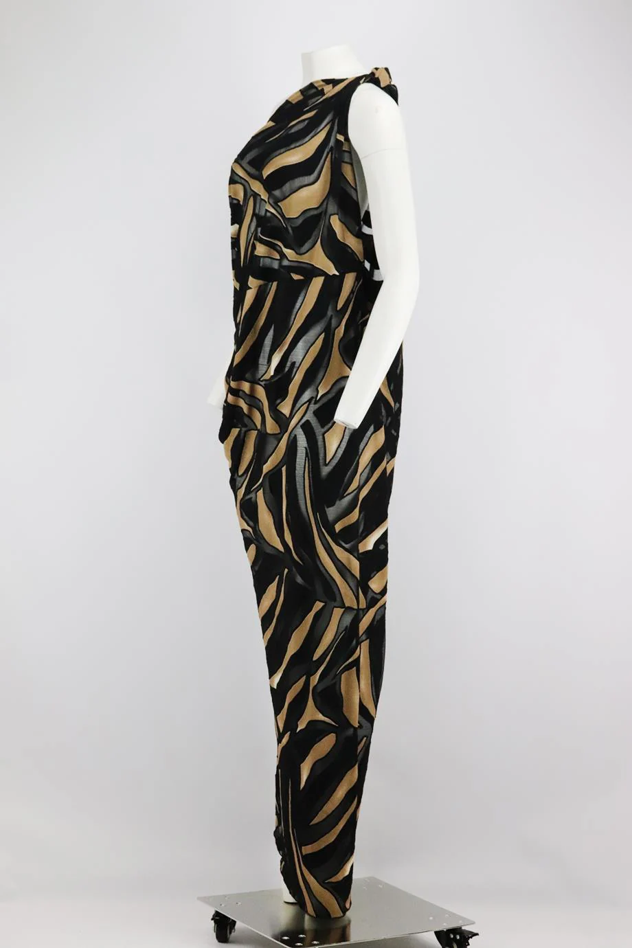 LISA MARIE FERNANDEZ ONE SHOULDER PRINTED DEVORÉ CREPE MAXI DRESS UK 10 - Image 3