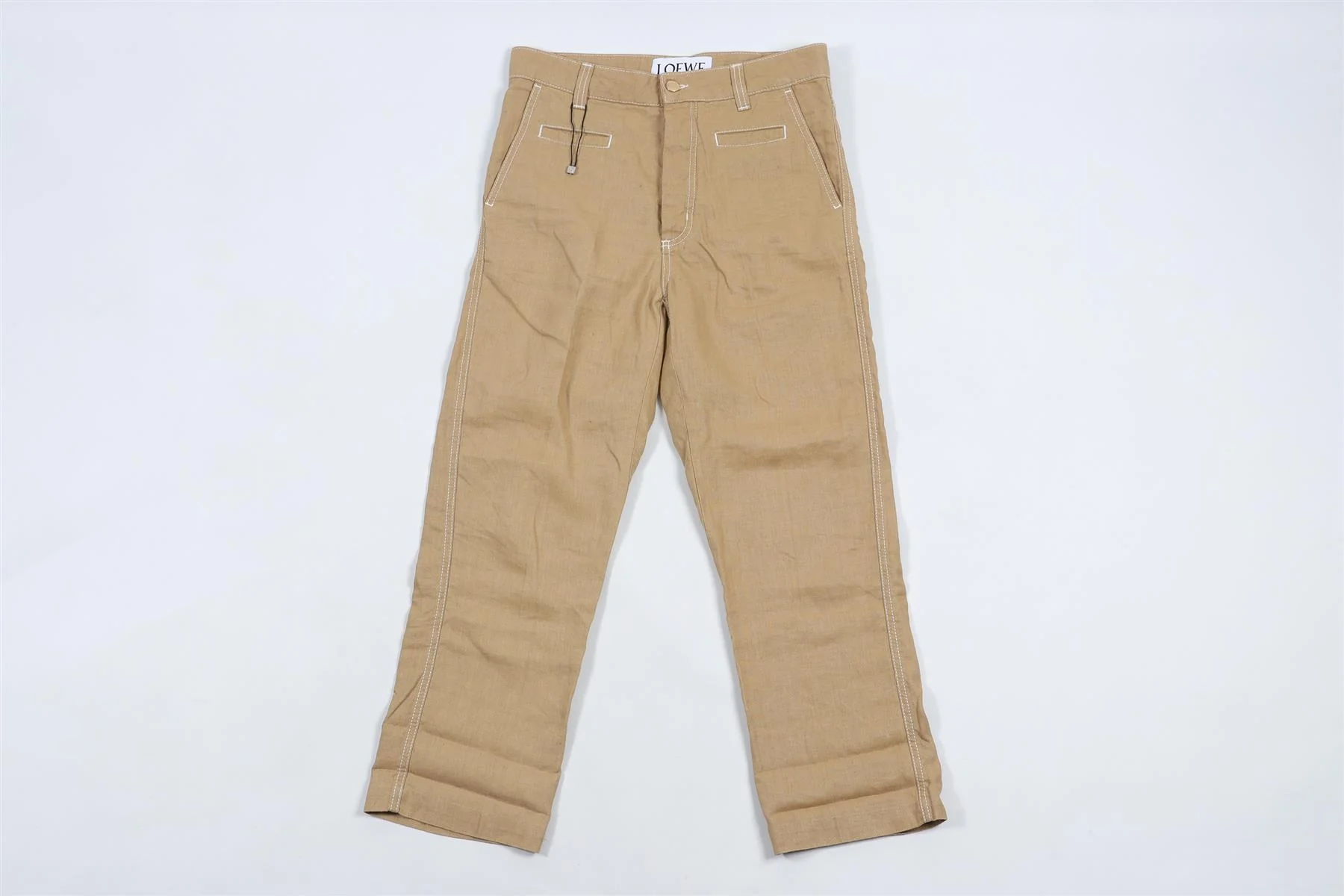 LOEWE BEIGE LINEN STRAIGHT LEG TROUSERS FR 36 UK 8 - Image 2