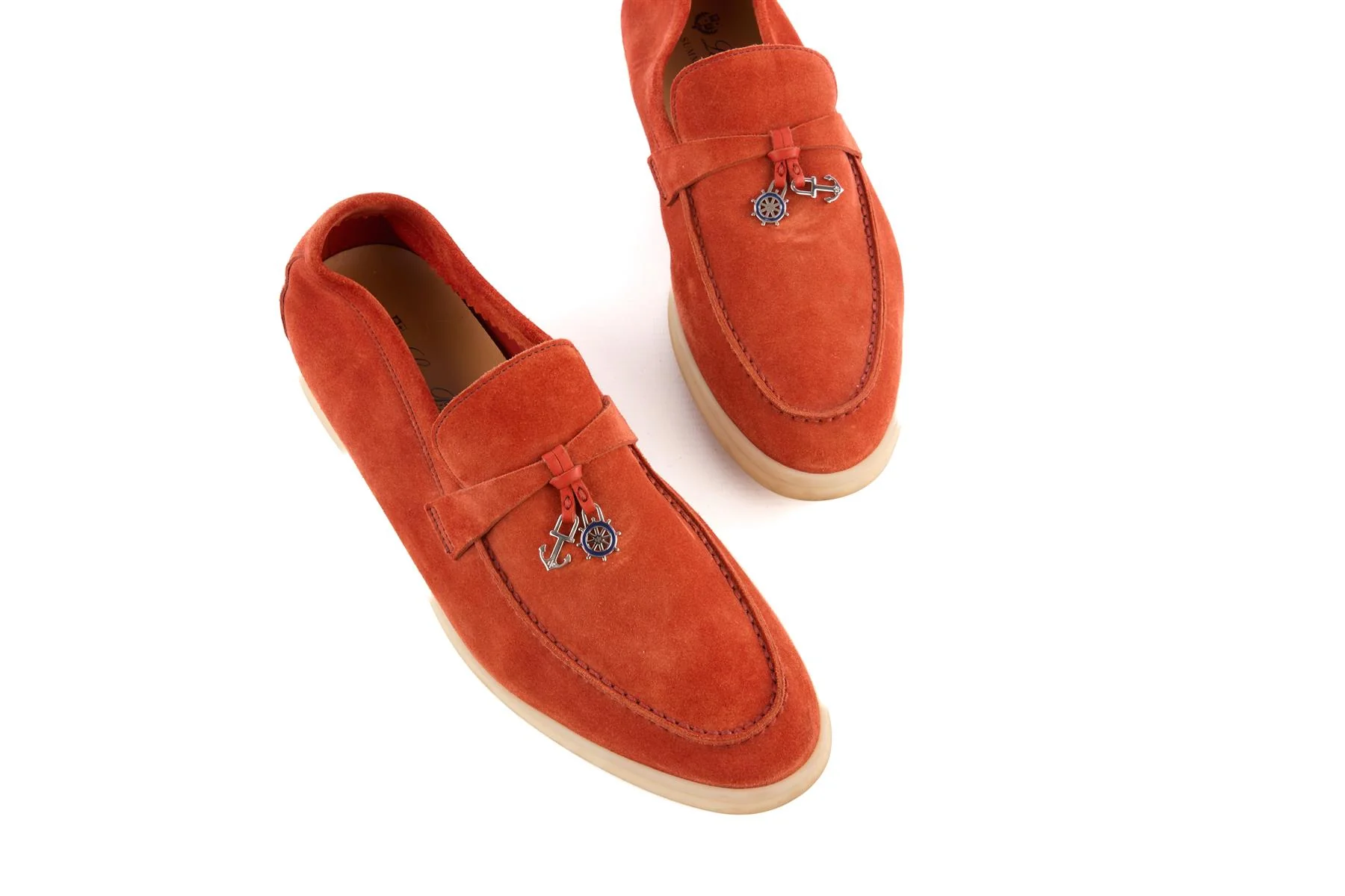 LORA PIANA ORANGE SUMMER CHARMS WALK SUEDE LOAFERS EU 40 UK 7 US 10 - Image 4