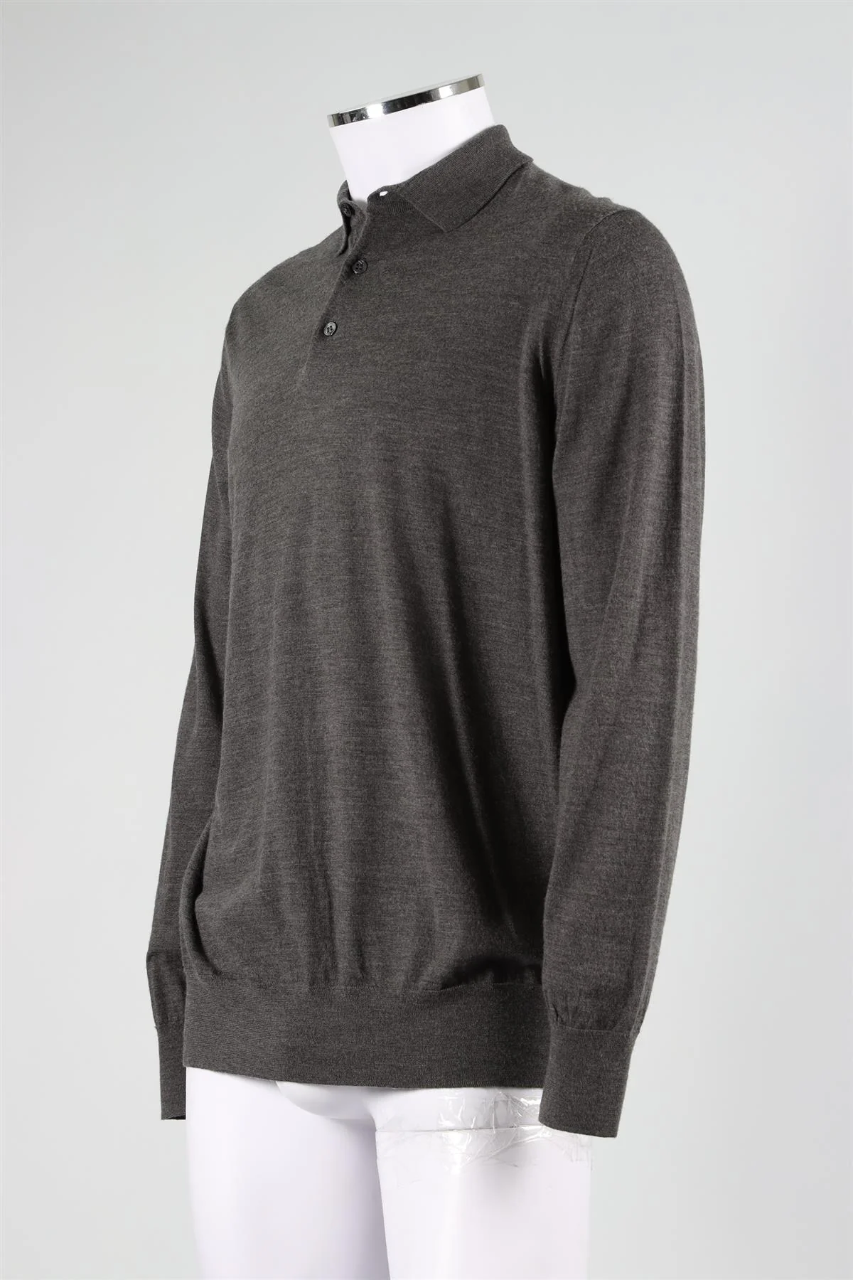LORO PIANA GREY MEN'S WOOL POLO SHIRT IT 56 - Image 3