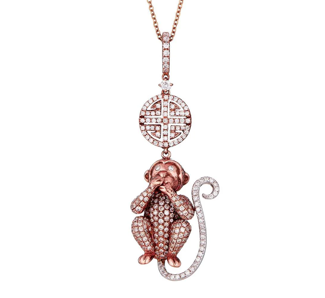 LORRAINE SCHWARTZ SPEAK NO EVIL MONKEY 18K YELLOW GOLD AND DIAMOND PENDANT - Image 2