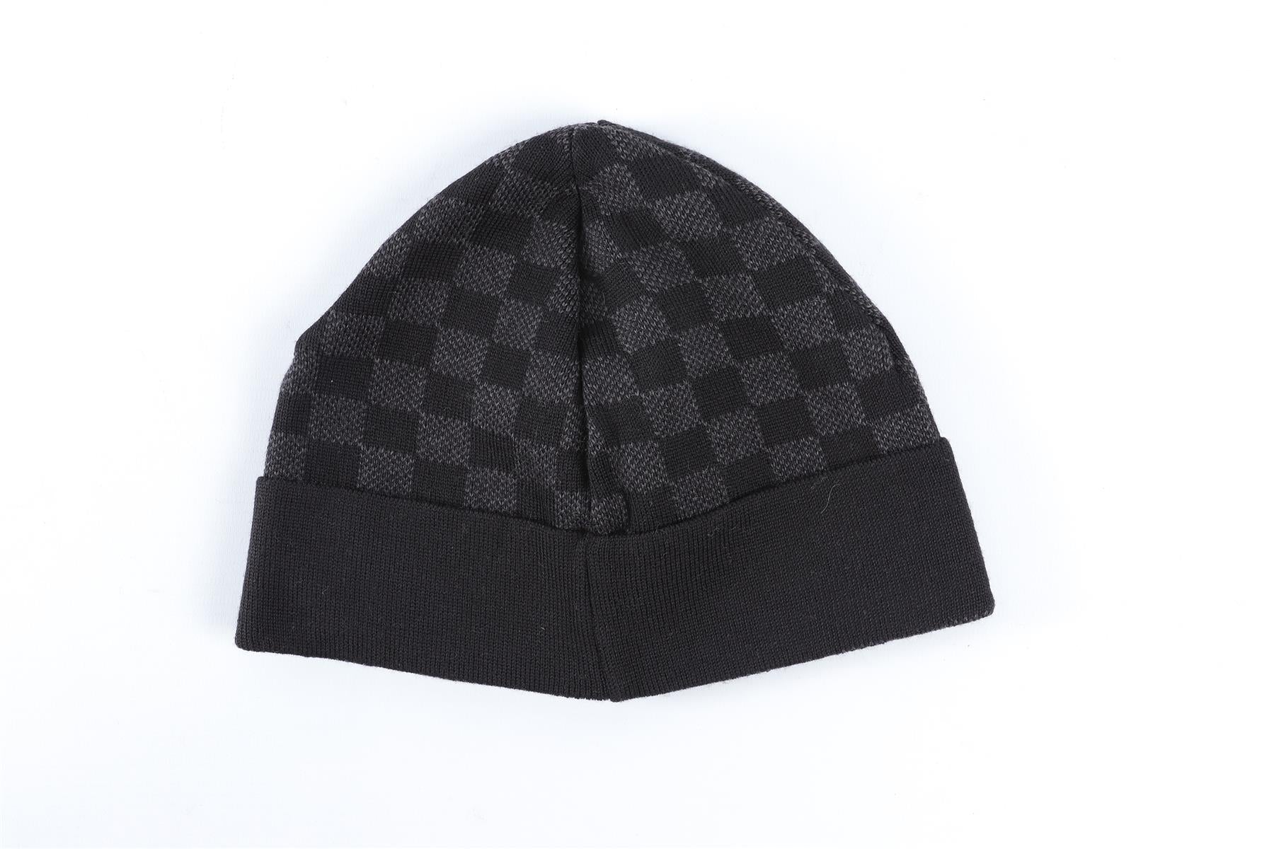 LOUIS VUITTON BLACK MEN'S DAMIER EBENE WOOL BEANIE ONE SIZE - Image 4